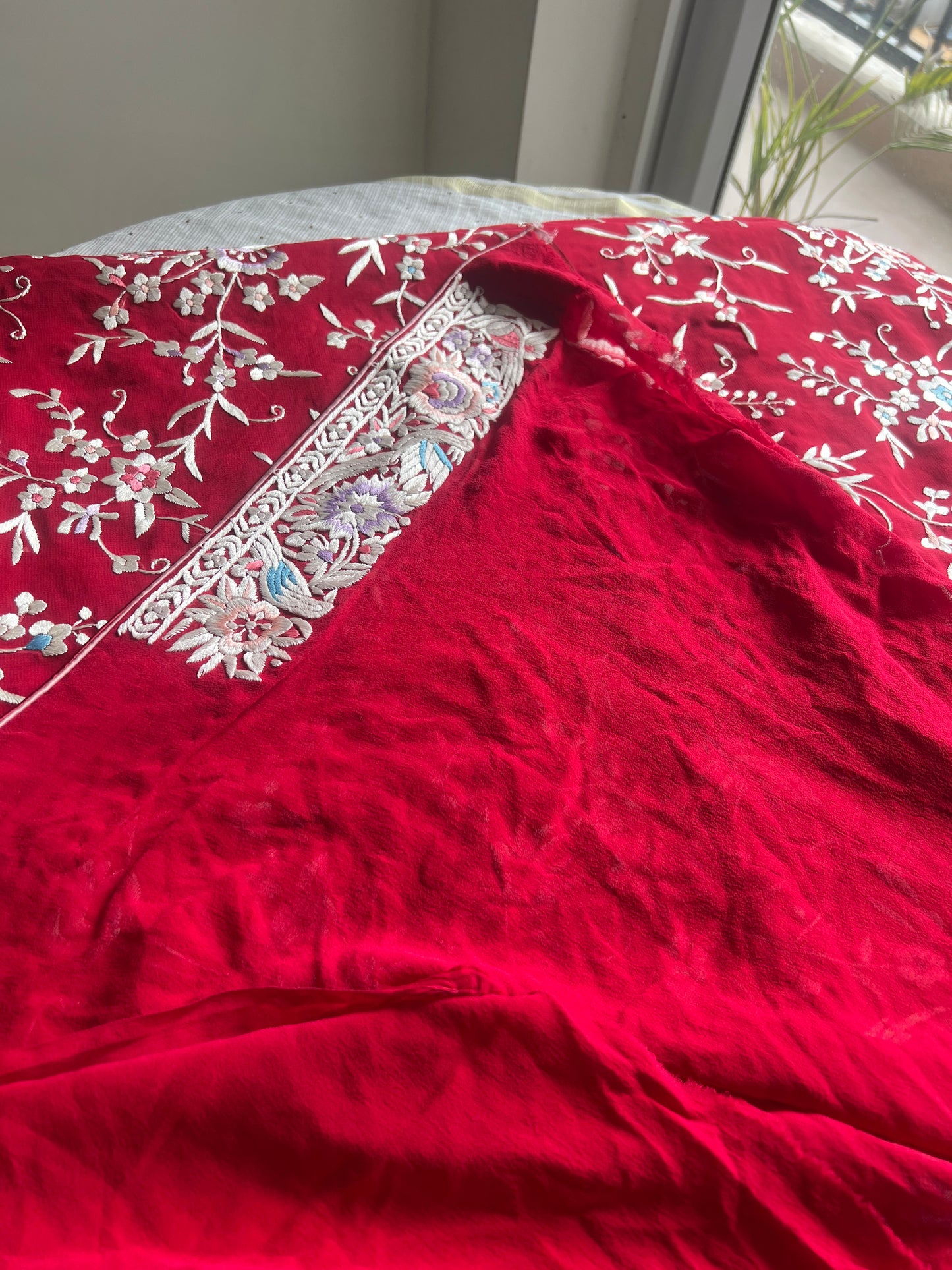 Red Masterpiece Parsi Gara Pure Georgette Saree