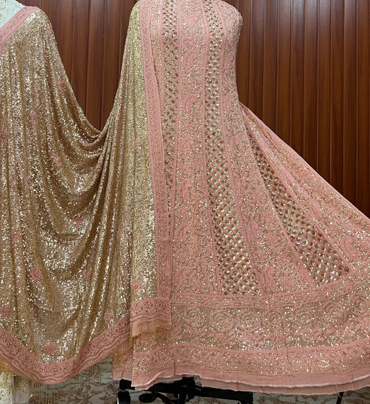 Ruhani Coral Pink Luxurious Wedding Anarkali