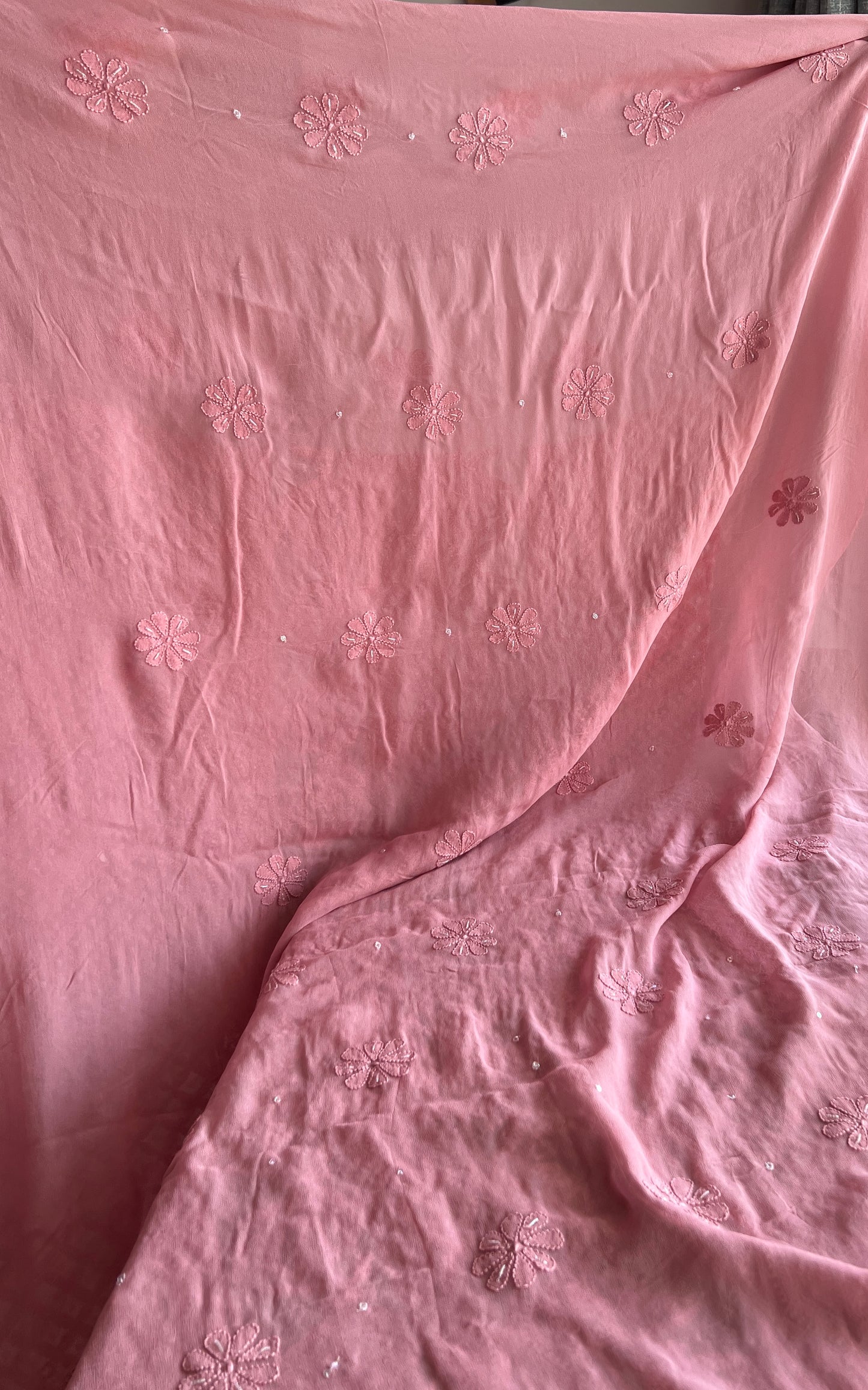 Onion pink Chikankari Cut Dana and sequins work Kurta and Dupatta