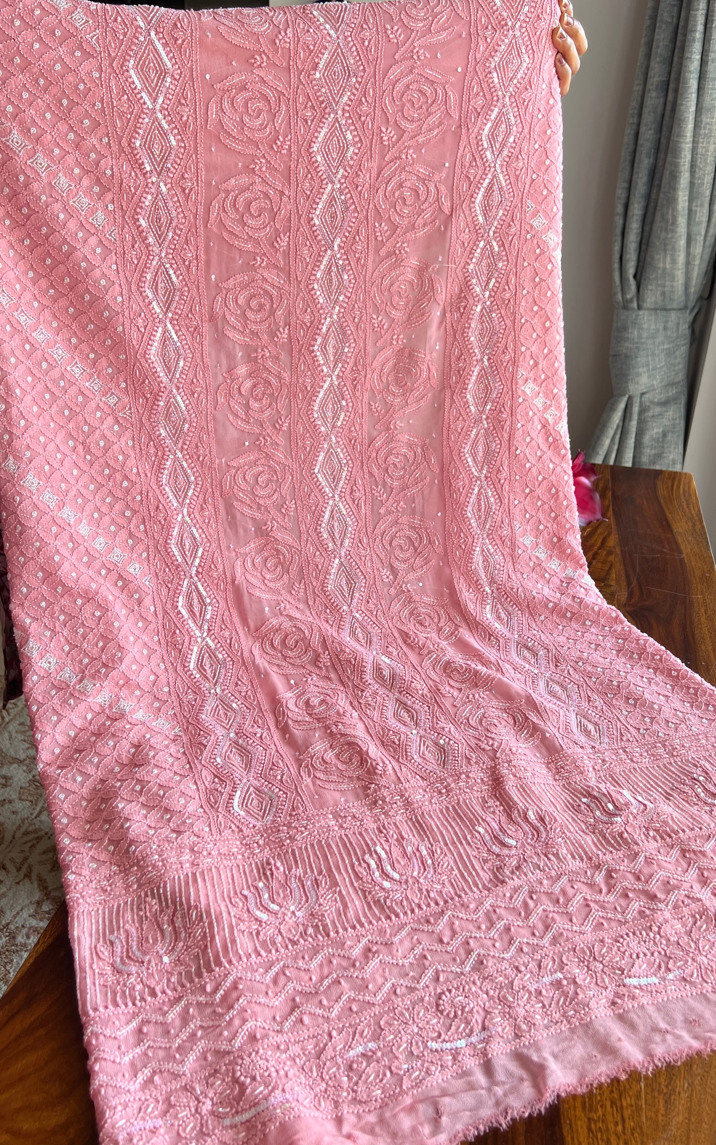 Onion pink Chikankari Cut Dana and sequins work Kurta and Dupatta