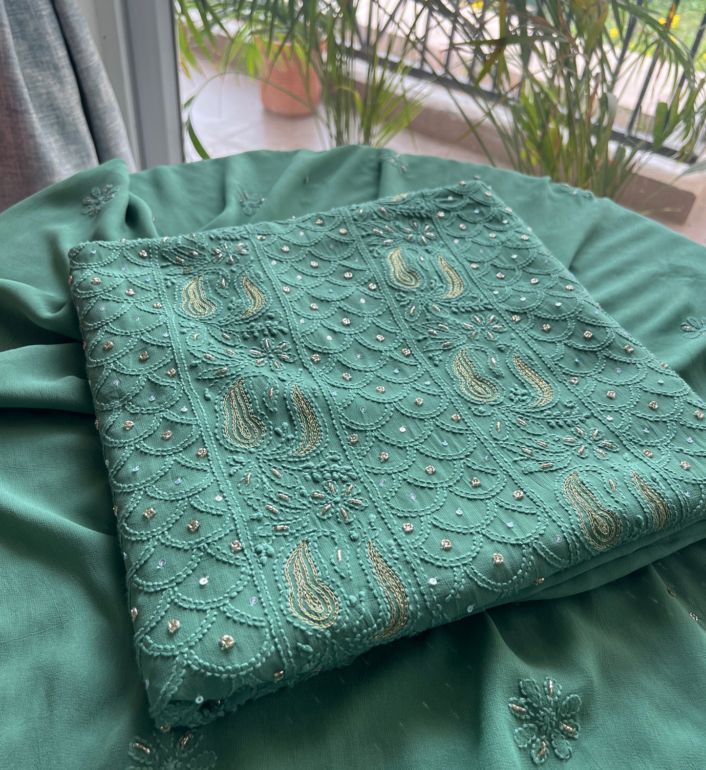 Chikankari golden Cut Dana and aari work Kurta and Dupatta