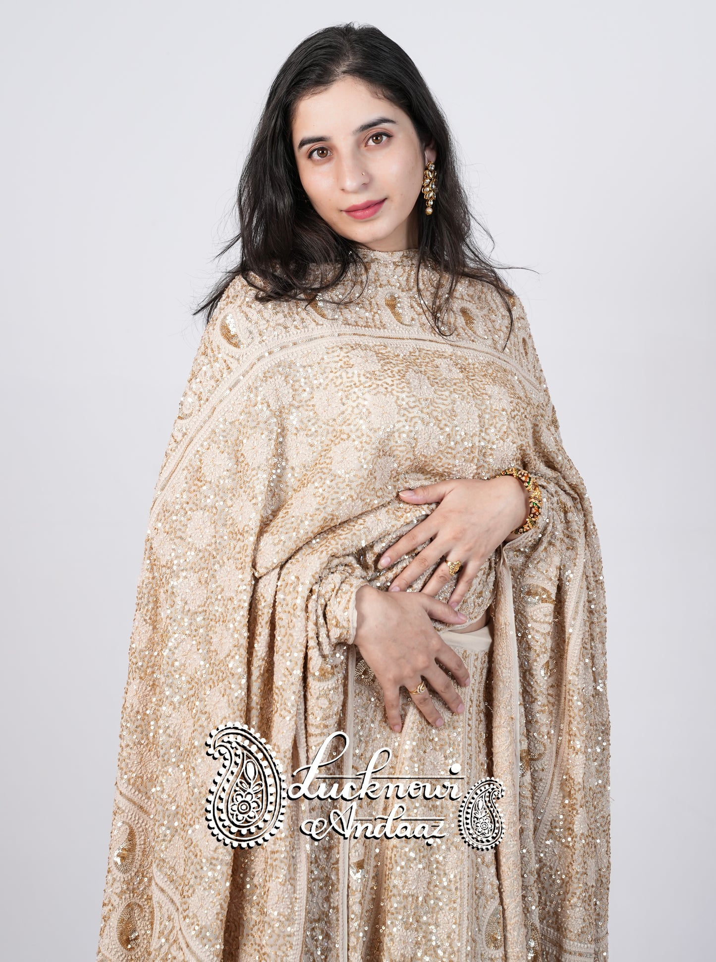 Masterpiece Ruhani Champagne Chikankari Sequins Wedding Lehenga
