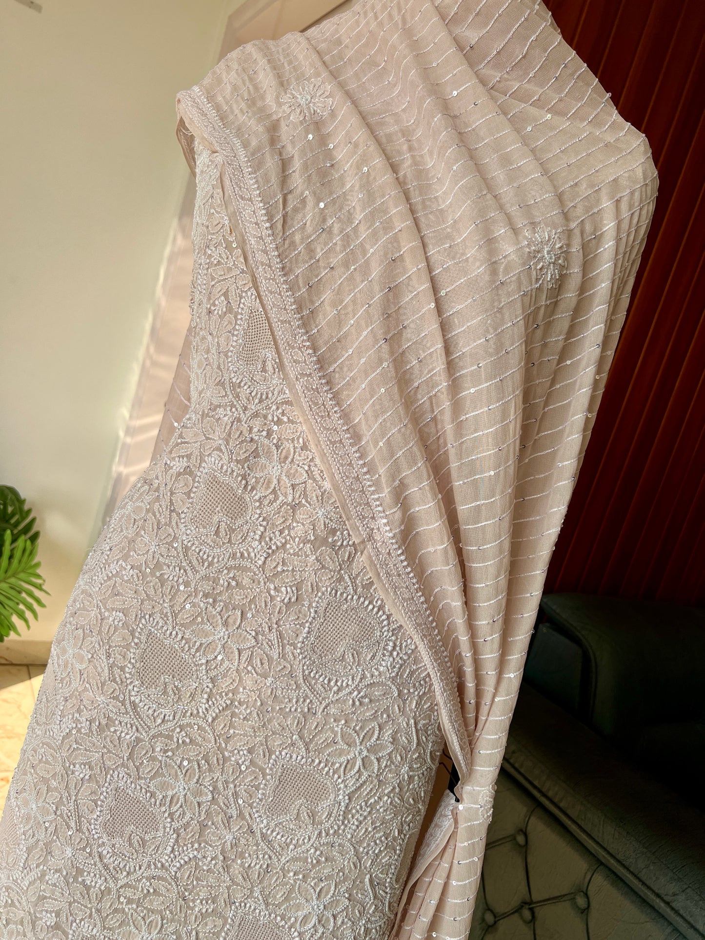 Suhaan Chikankari pearl sequins cut Dana work kurta and dupatta