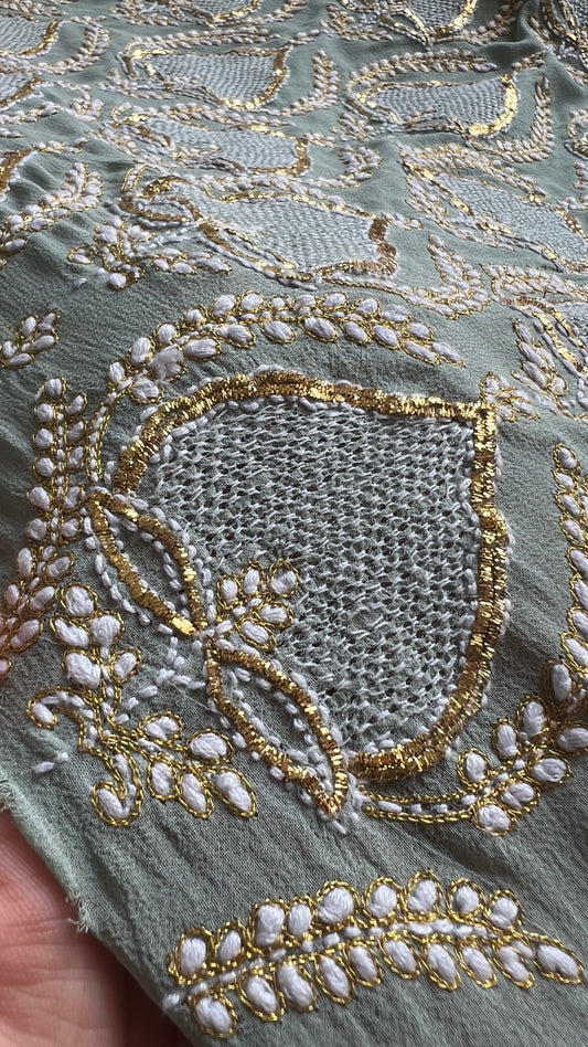 Sage Green Chikankari Pitta kasab work kurta and dupatta