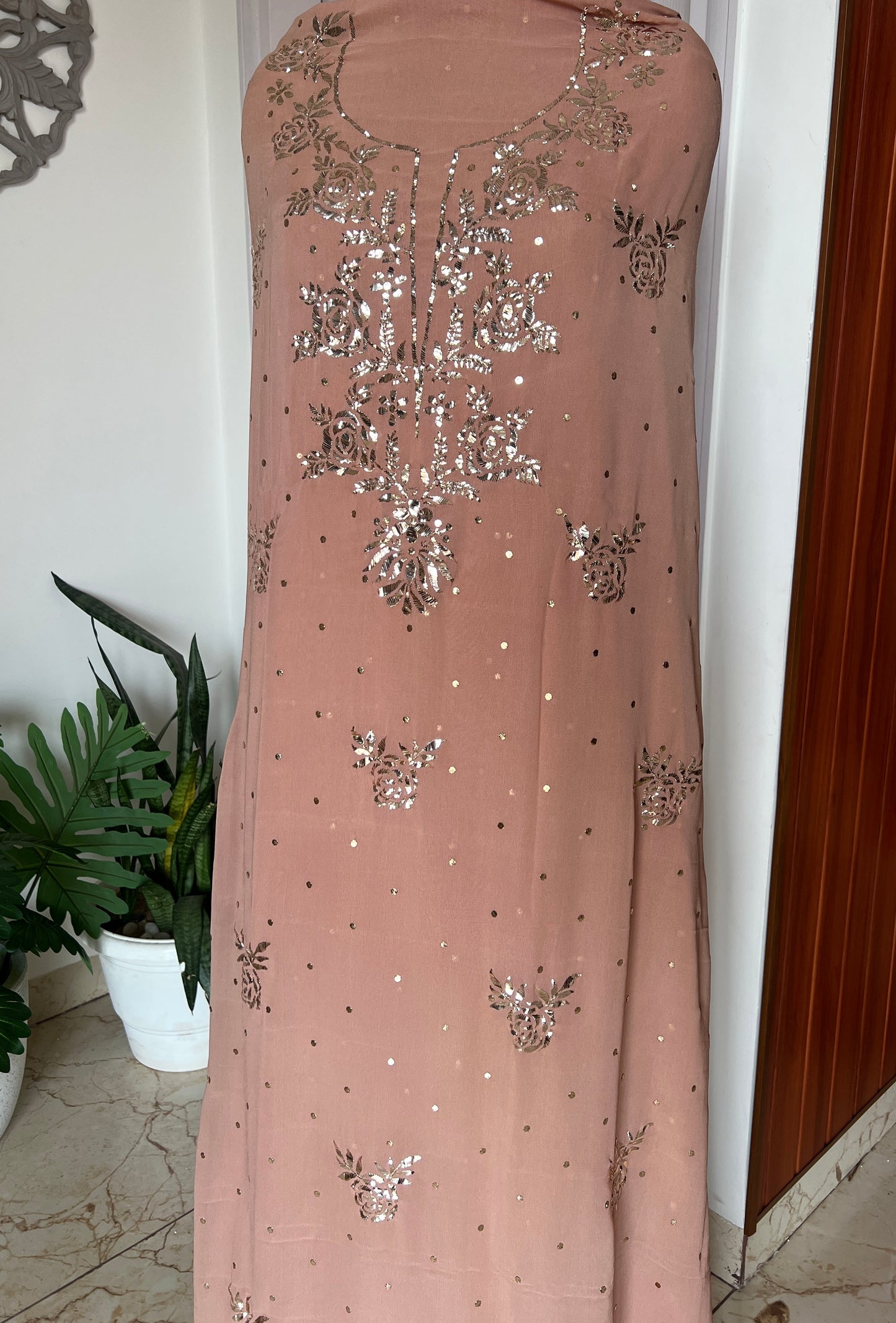 Dusty Rose badla and mukaish work Kurta and Dupatta