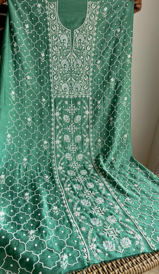 Moonga Silk Chikankari pearl and cut Dana work kurta and dupatta
