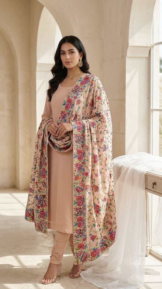 Dusty pink Masterpiece Petit Point Hand Embroidered Dupatta