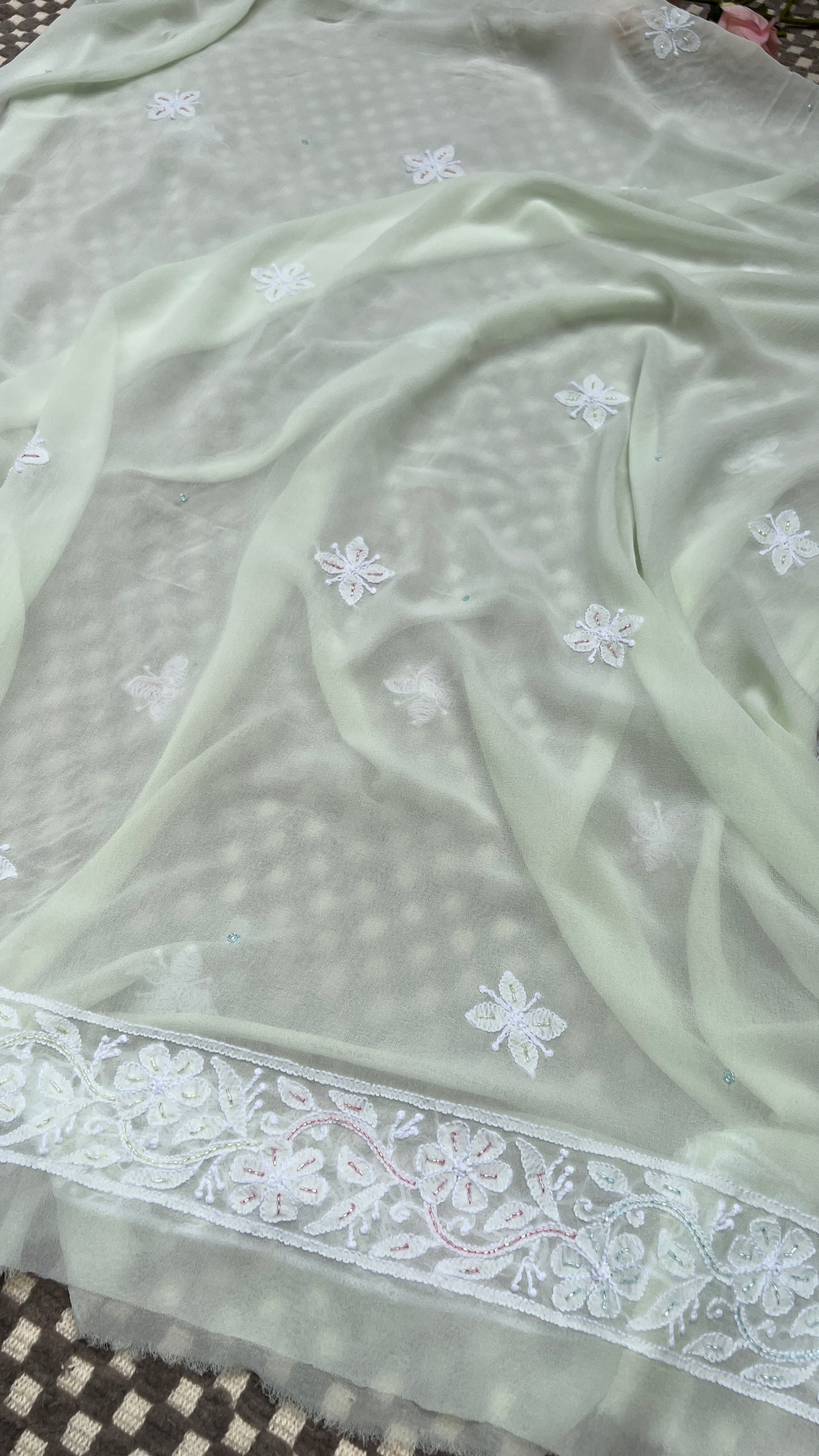 Light pista green with multi cut dana sequins kurta and dupatta