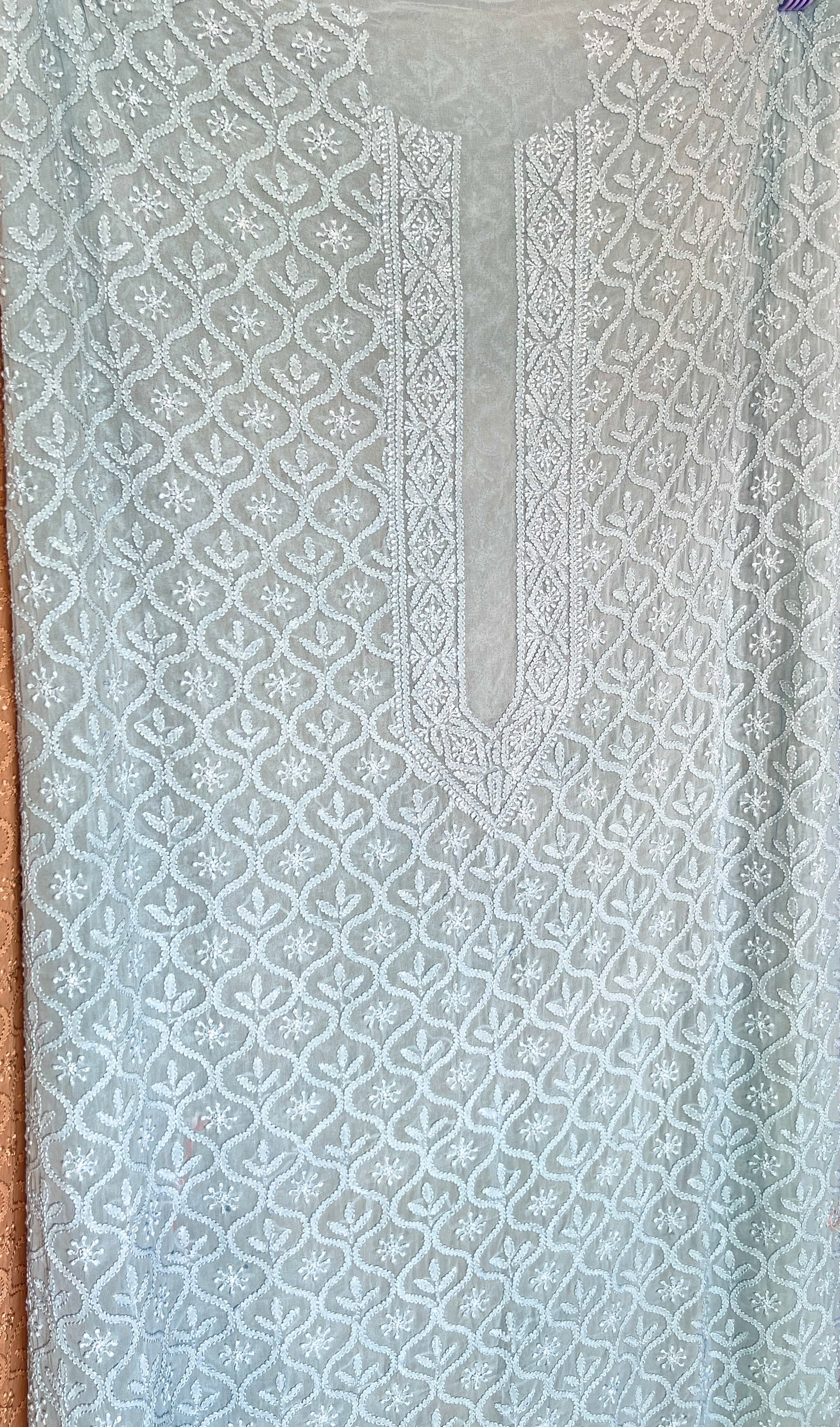 Blue Allover Chikankari Men's Kurta Fabric