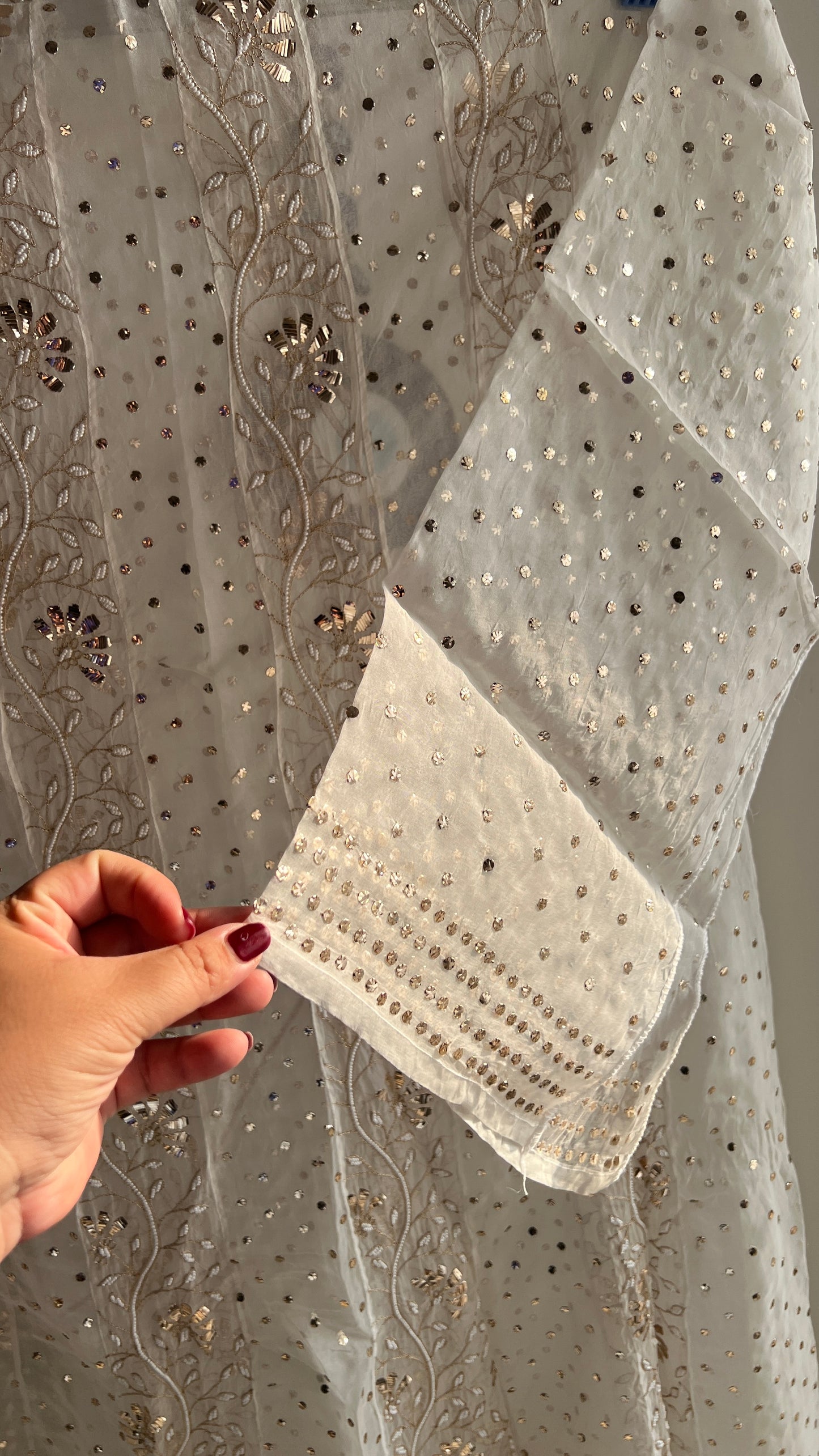 Pure Organza Anarkali with mukaish Badla and pearl work