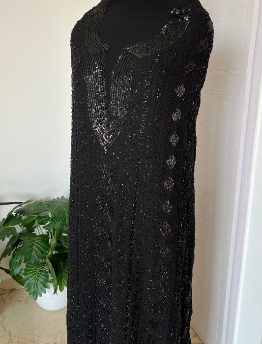 Black Chikankari cut dana sequins work kurta and dupatta