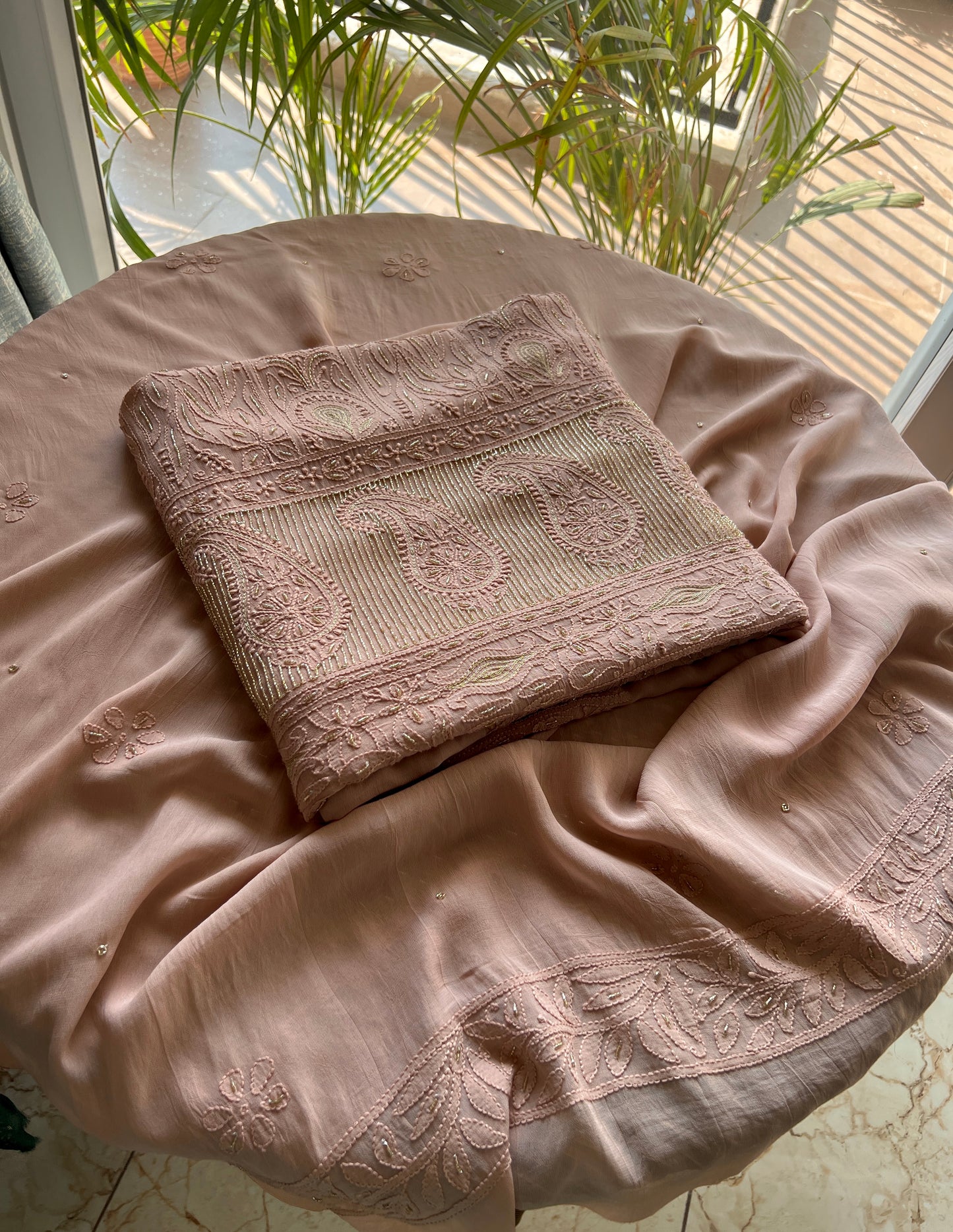 Chikankari golden Cut Dana and aari work Kurta and Dupatta