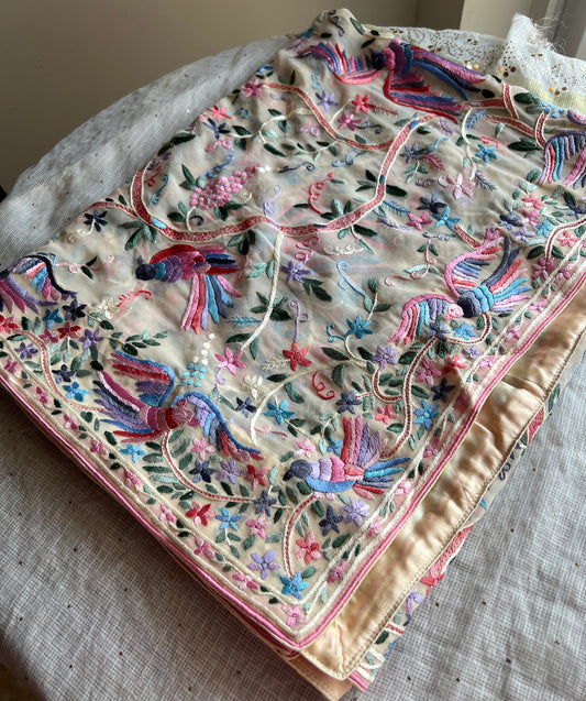 Beige Parsi Gara Hand Embroidered Dupatta