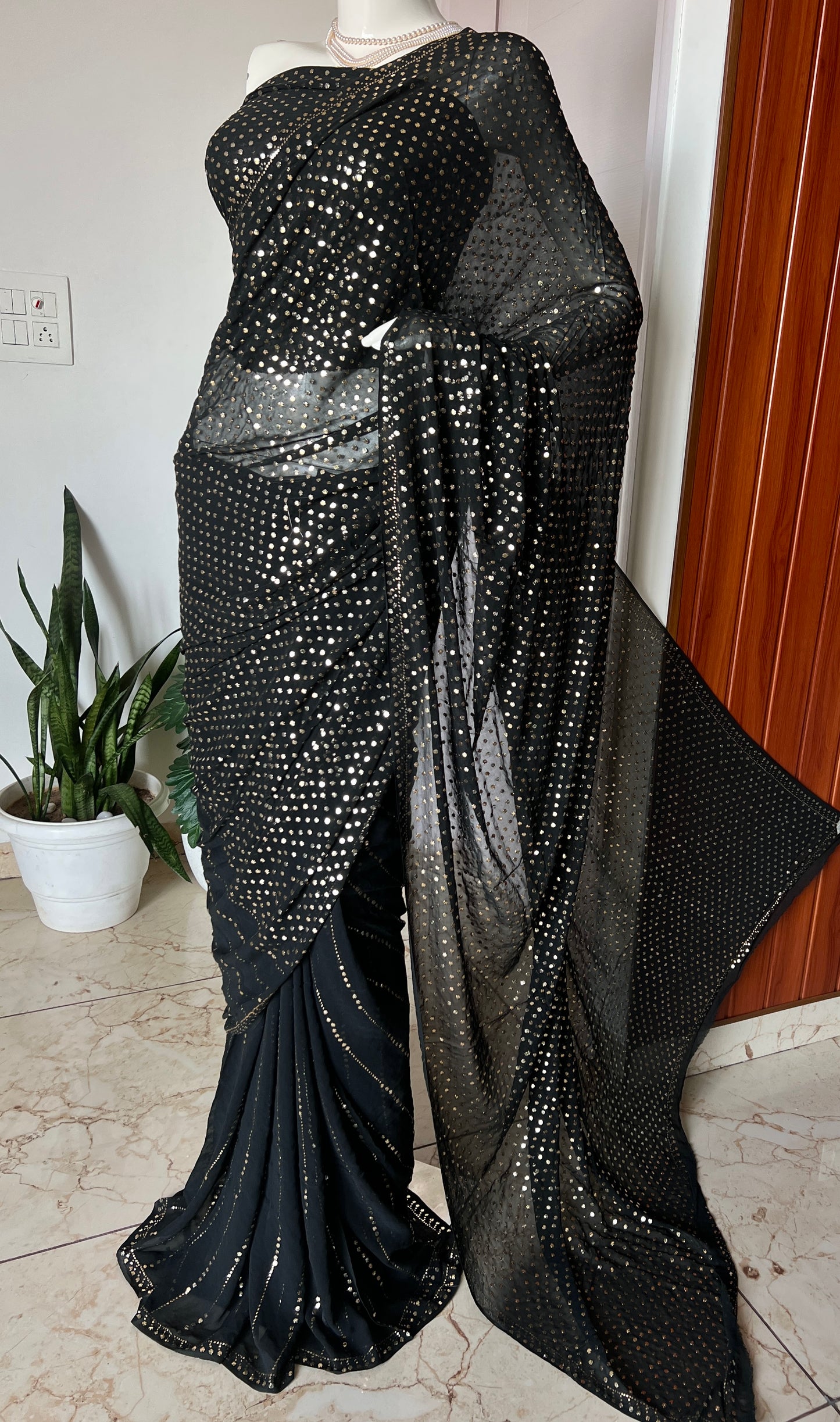 Ruhani Black Allover Mukaish Dana Pure Georgette Saree