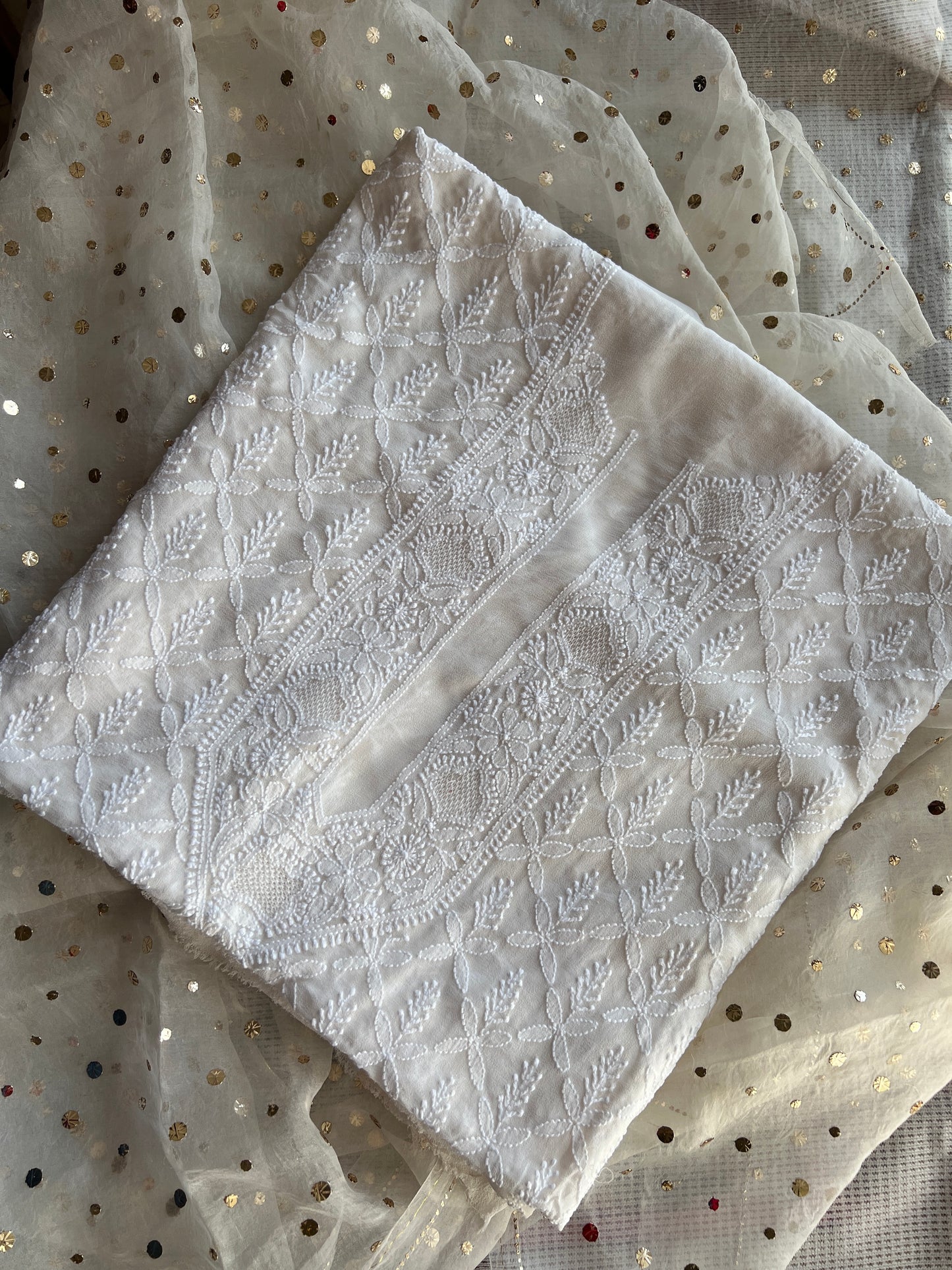 Ivory Allover Chikankari Men's Kurta Fabric