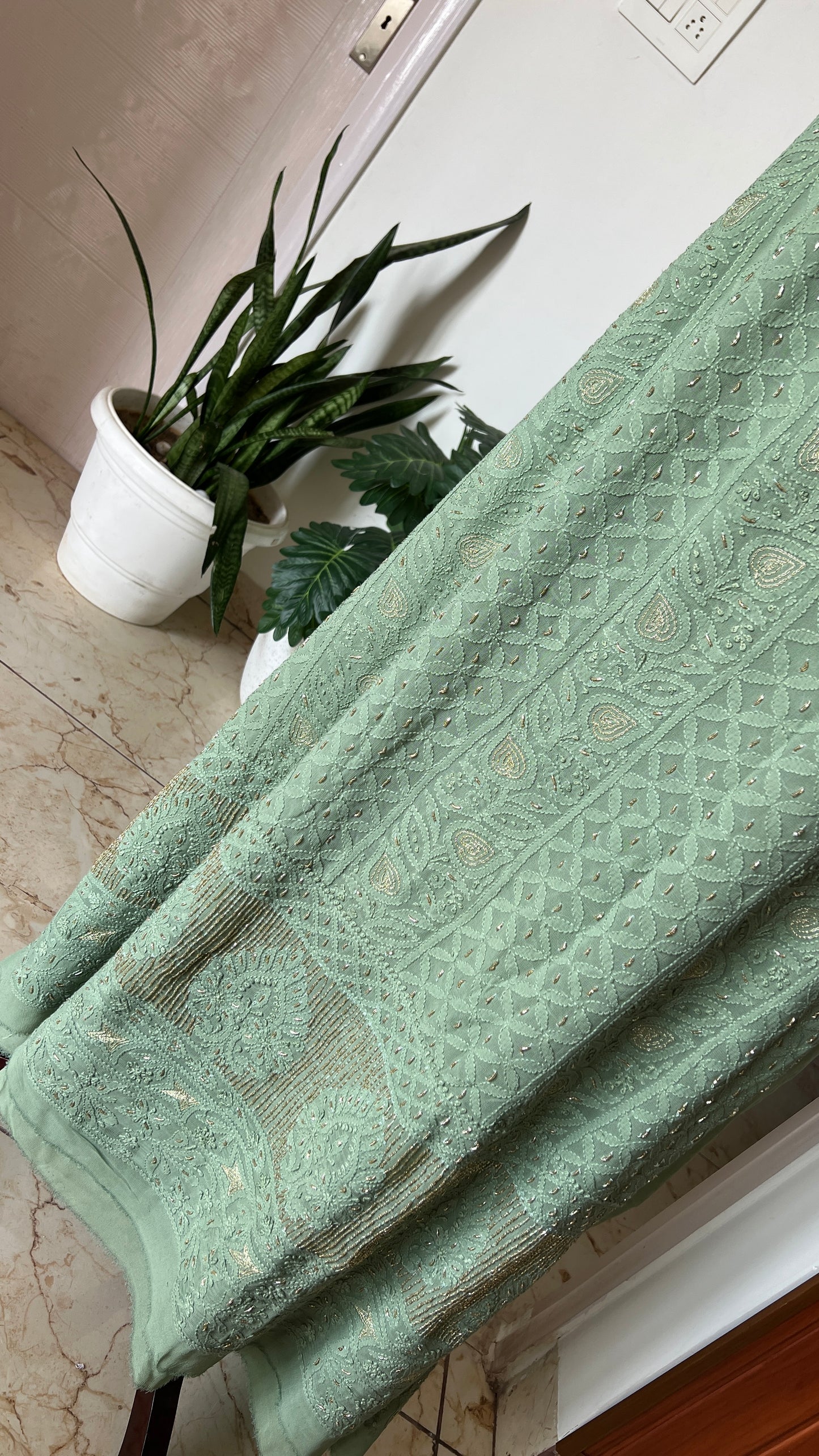 Chikankari golden Cut Dana and aari work Kurta and Dupatta