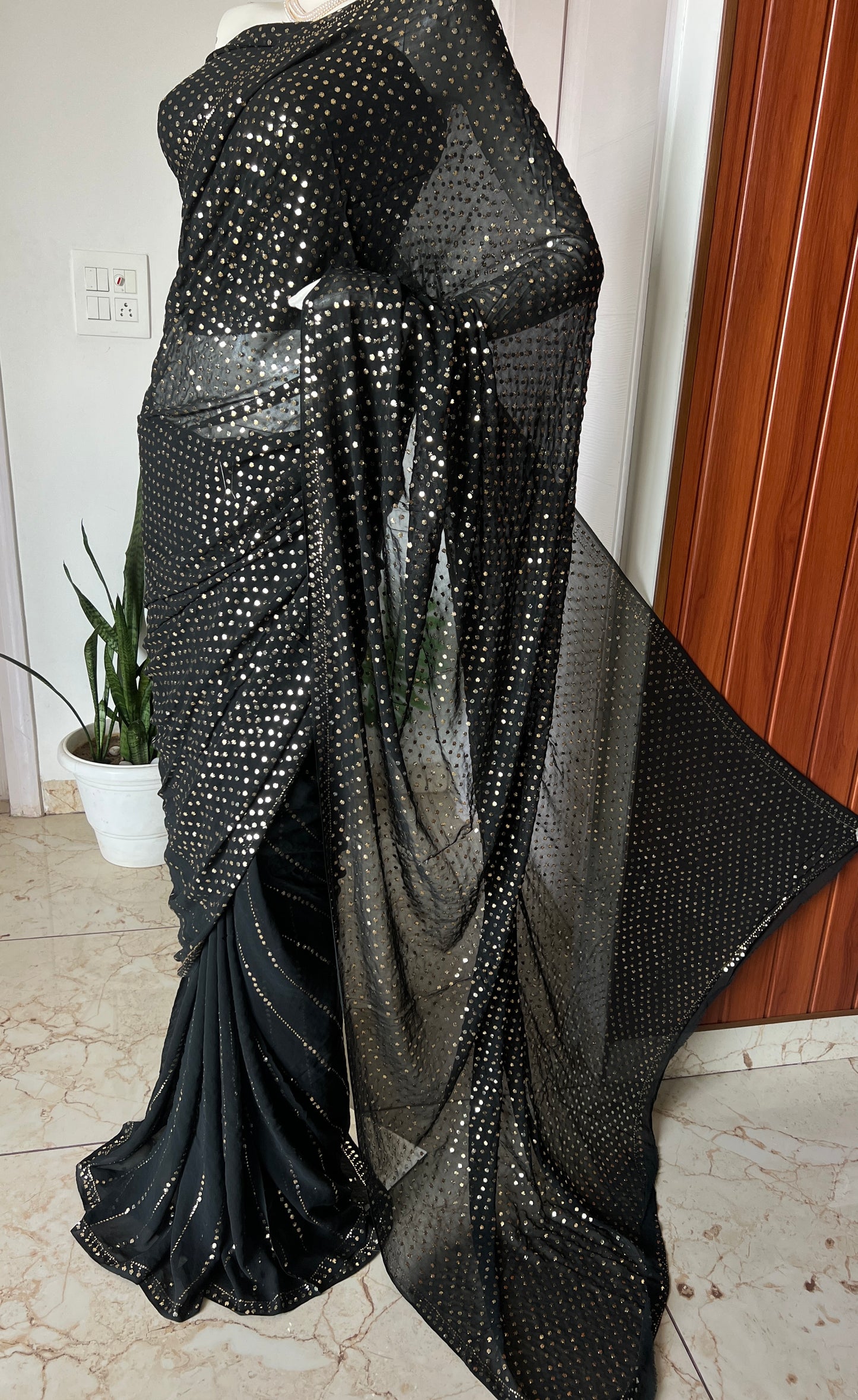 Ruhani Black Allover Mukaish Dana Pure Georgette Saree