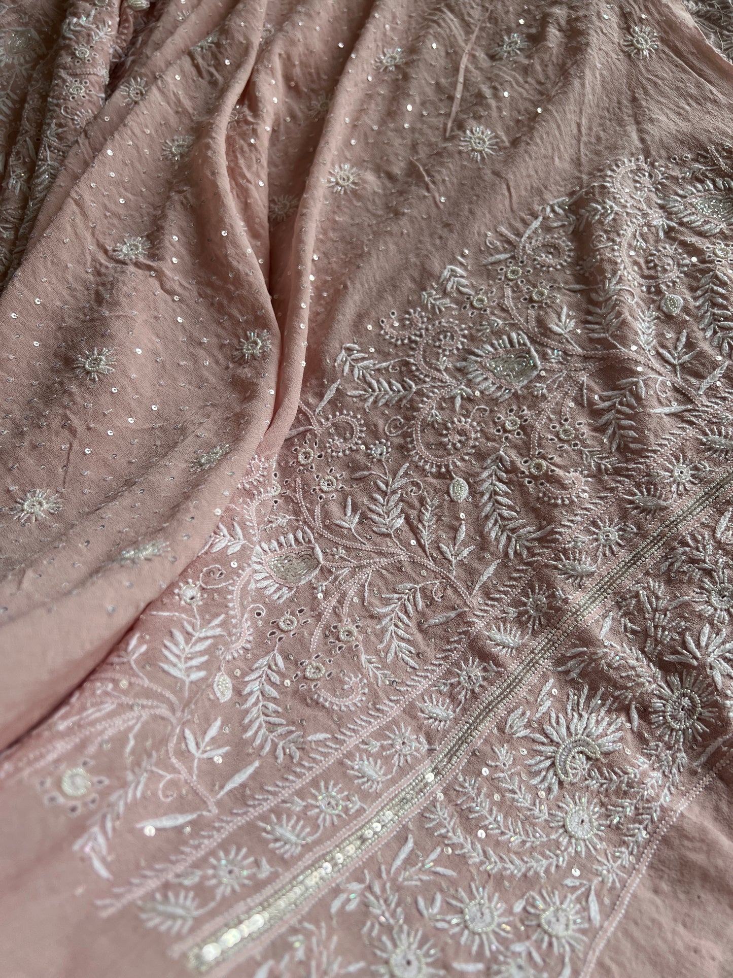 Suhaan Dusty Pink Do Taar Chikankari Heirloom Saree
