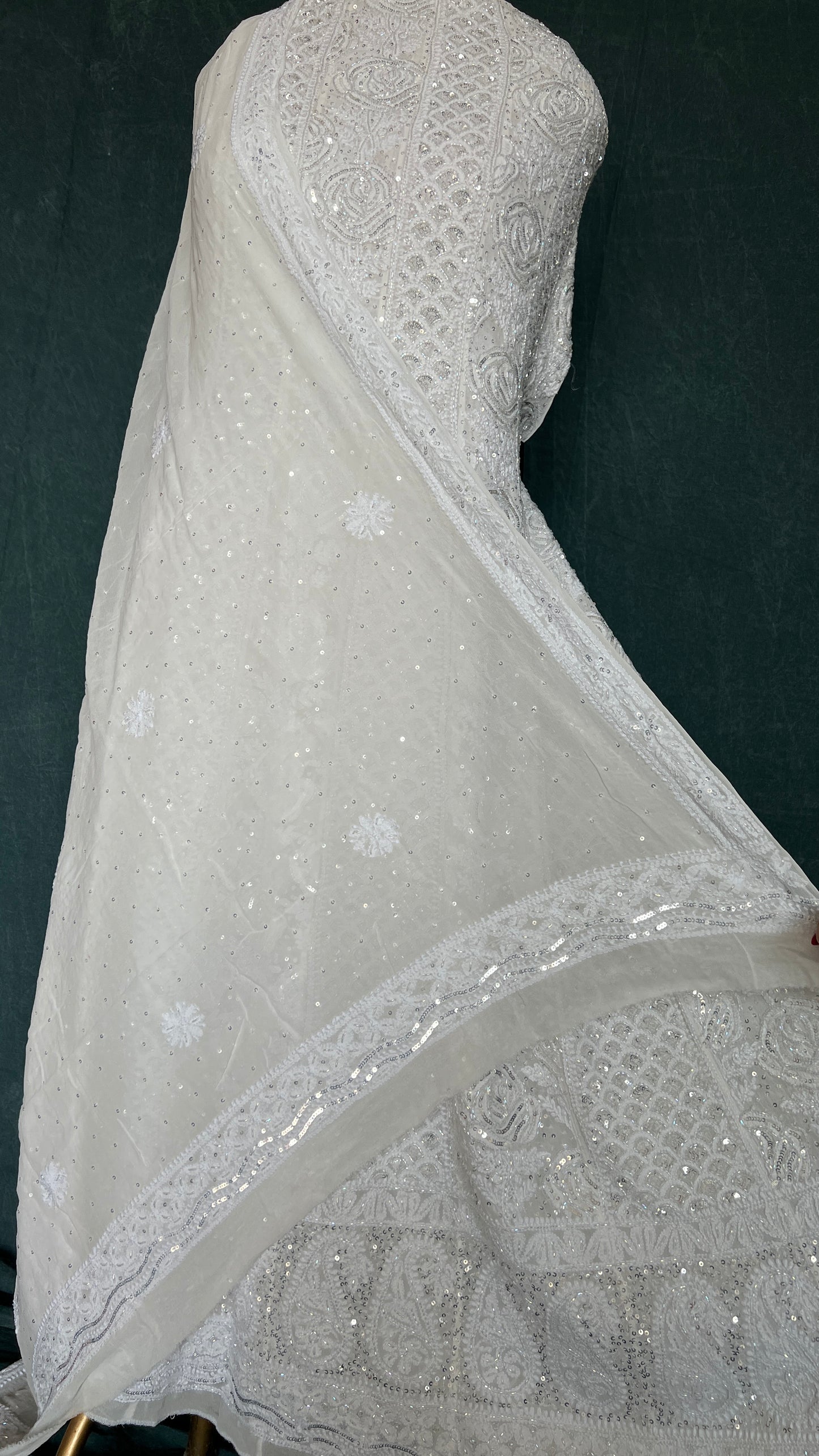 Ruhani White Chikankari Sequins and Cut Dana Anarkali