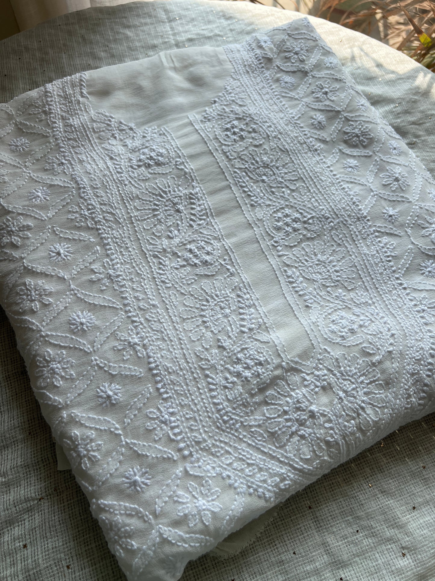 Ivory Allover Chikankari Men's Kurta Fabric