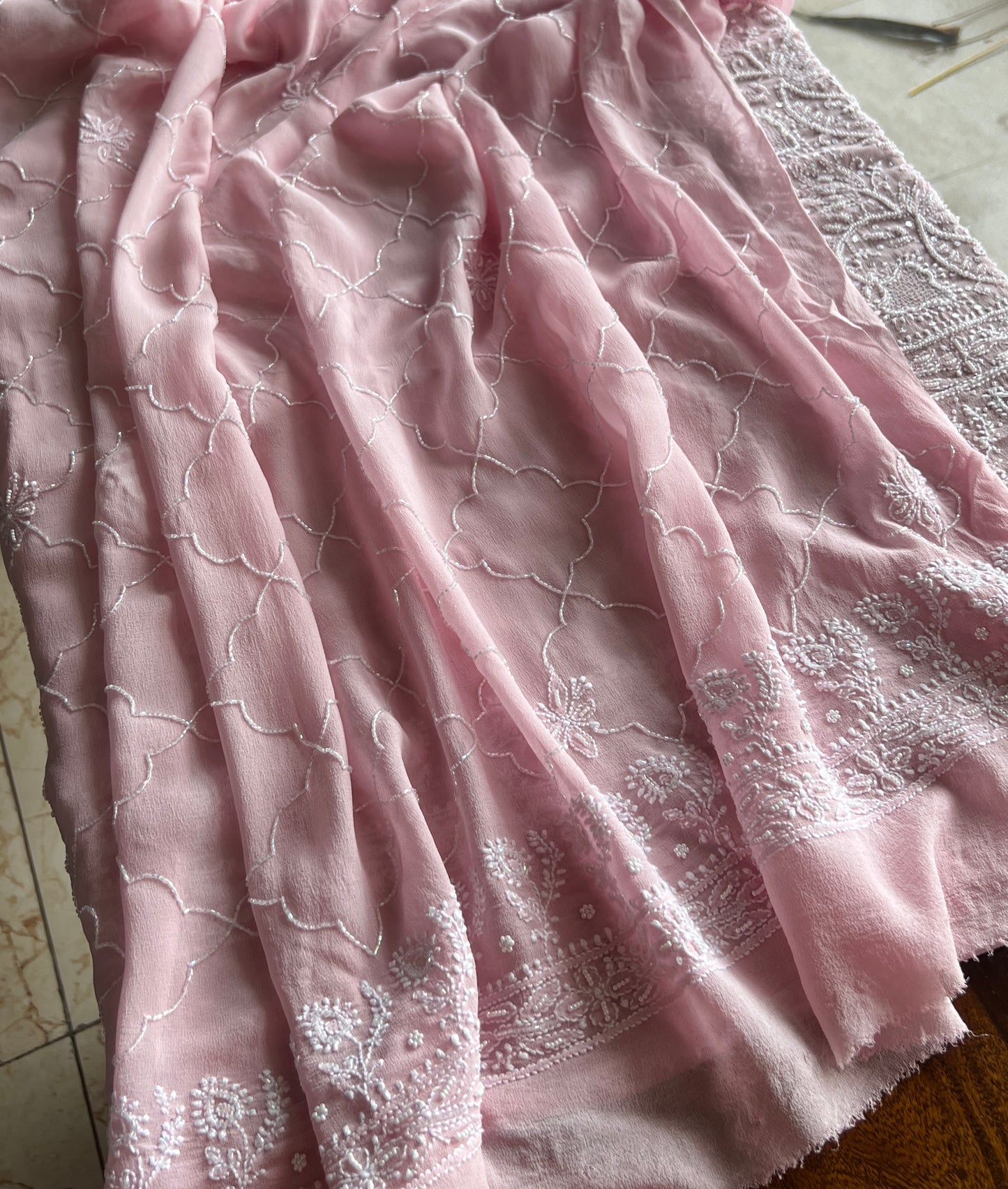 Suhaan Chikankari pearl sequins cut Dana work kurta and dupatta