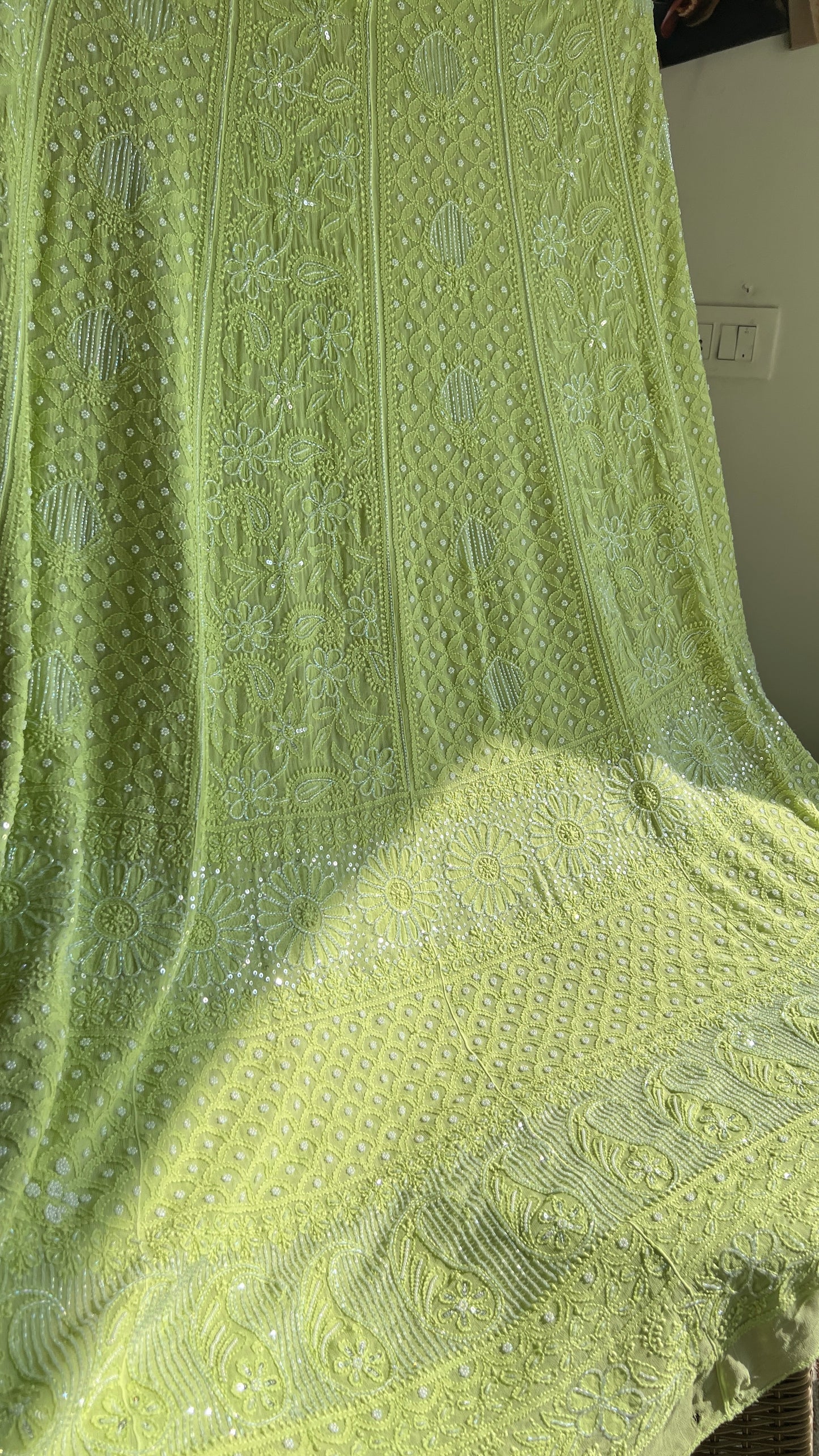 Lime Green Chikankari Cut Dana and Pearl Lehenga