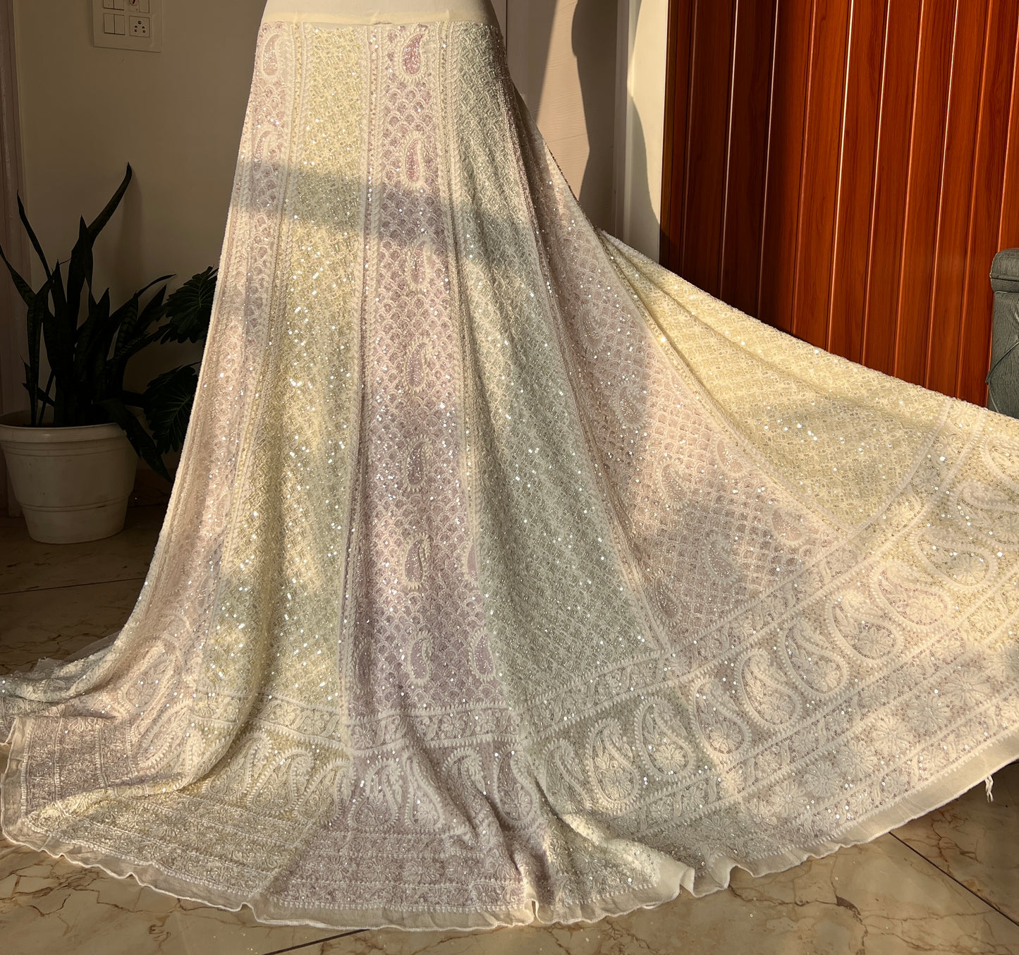 Ruhani Ivory Chikankari Lehenga with Multi Cut Dana and sequins Work