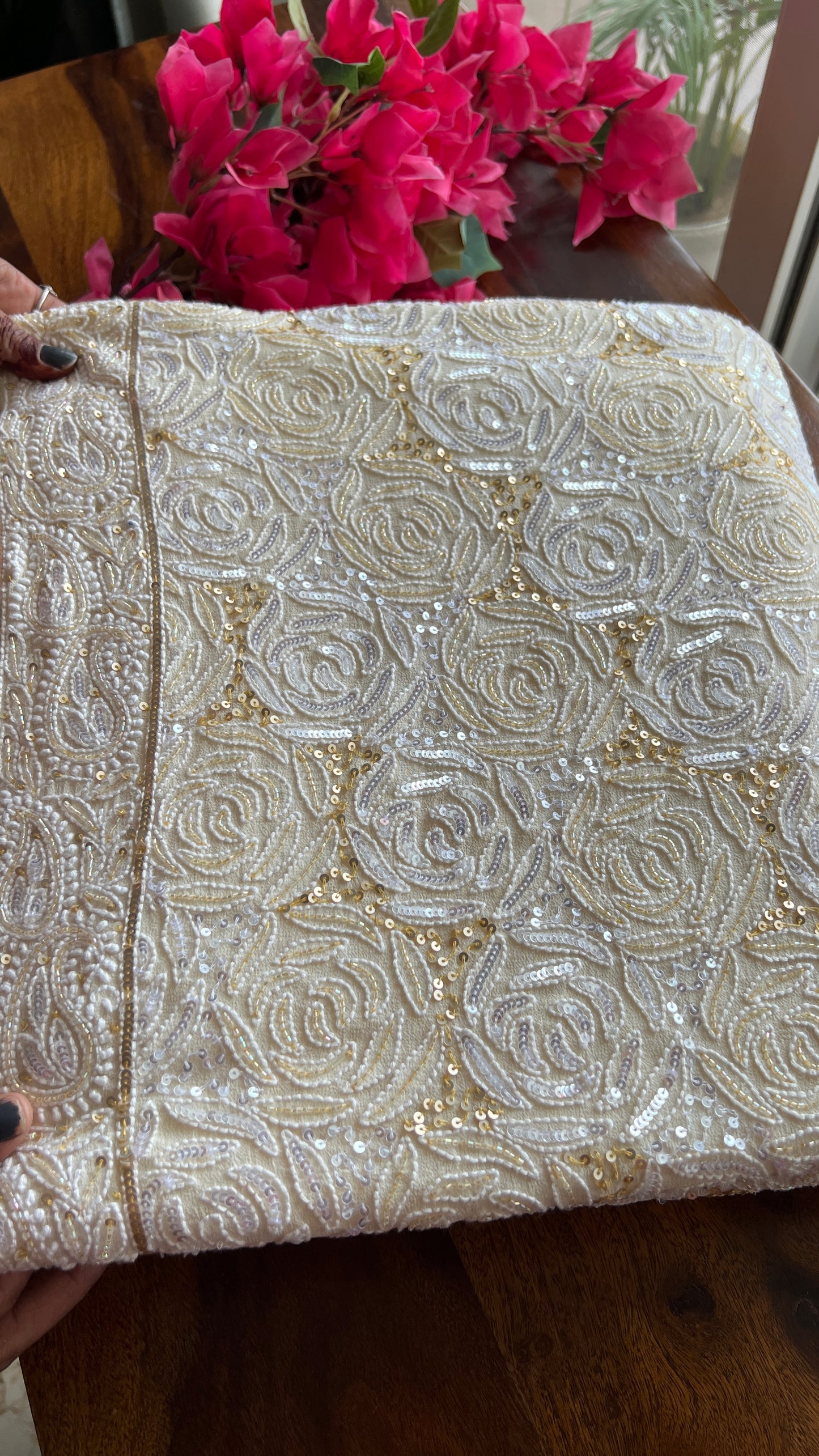 Ruhani Ivory Chikankari Sequins Cut Dana Embroidered Masterpiece Saree