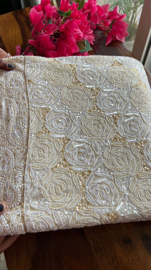Ruhani Ivory Chikankari Sequins Cut Dana Embroidered Masterpiece Saree