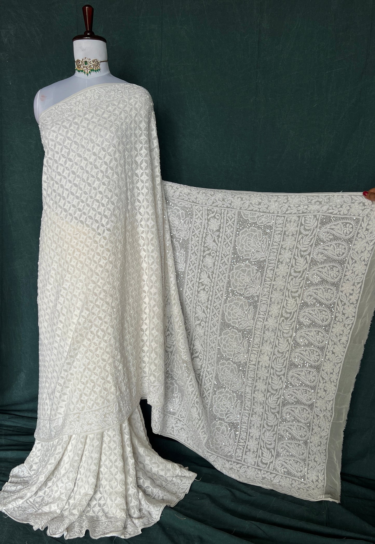 Ruhani Chikankari Pearl Cut Dana and Sequins Saree