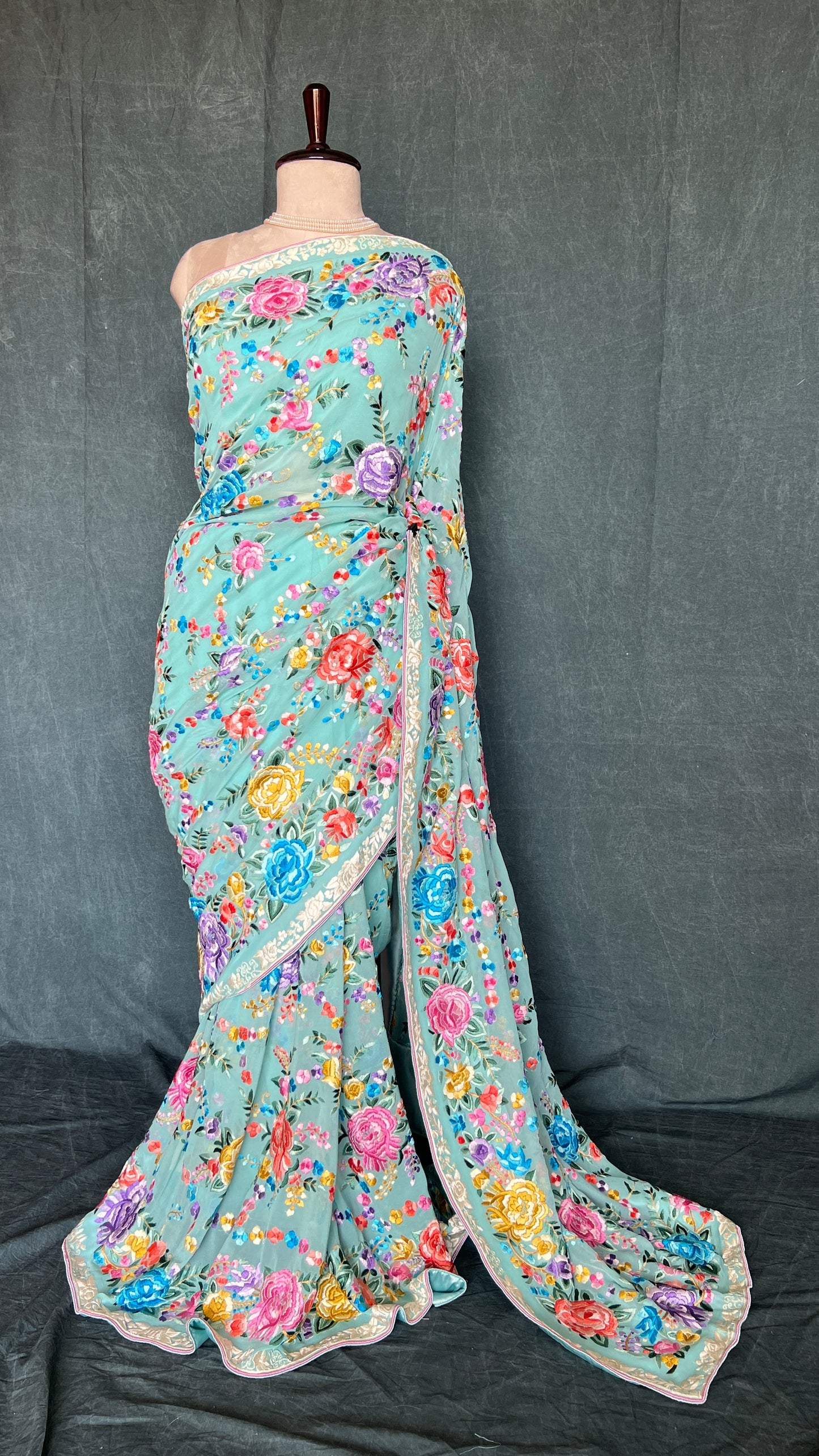 Firozi Masterpiece Parsi Gara Pure Georgette Saree