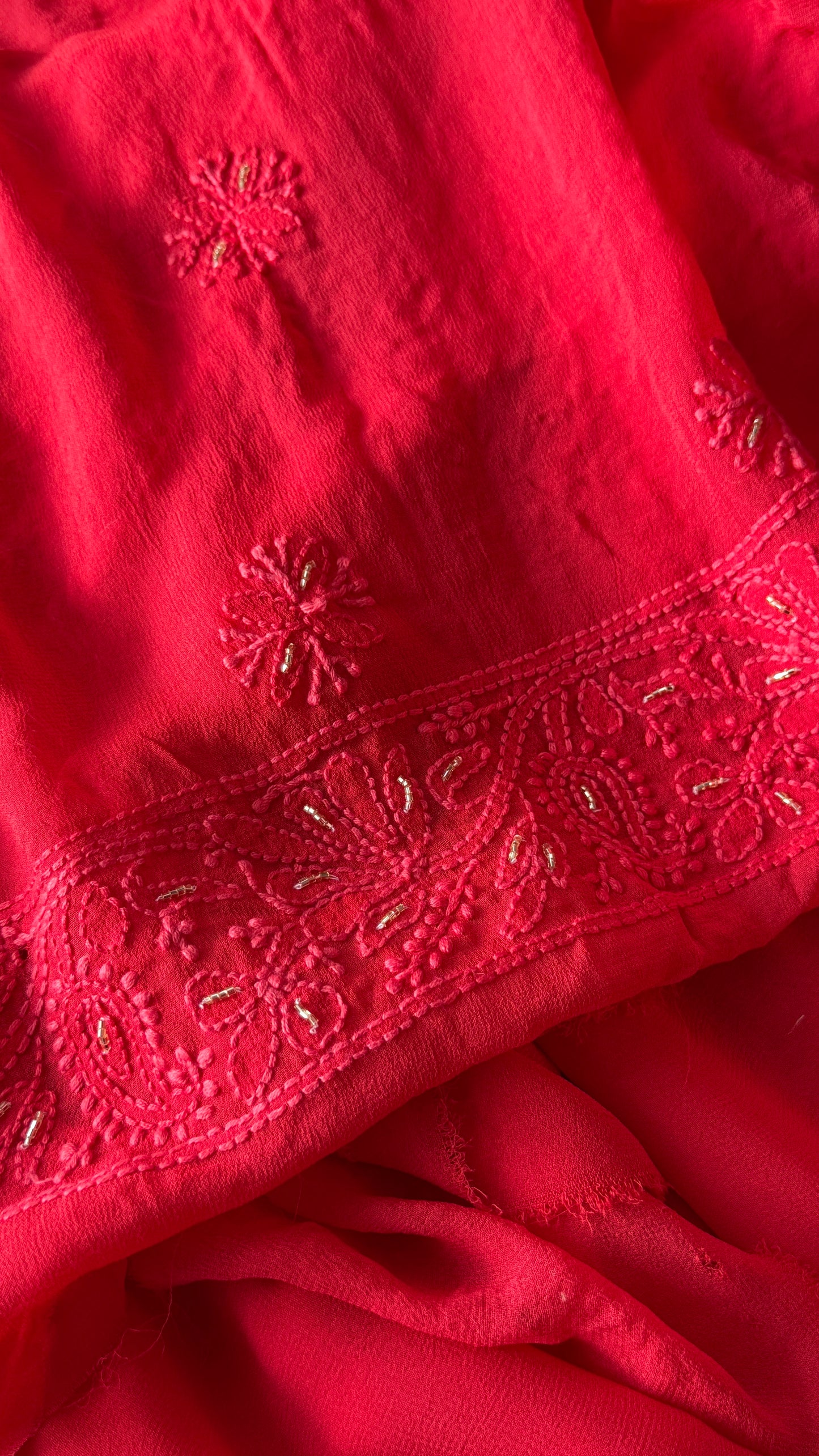 Gajri Red Chikankari golden Cut Dana and aari work Kurta and Dupatta