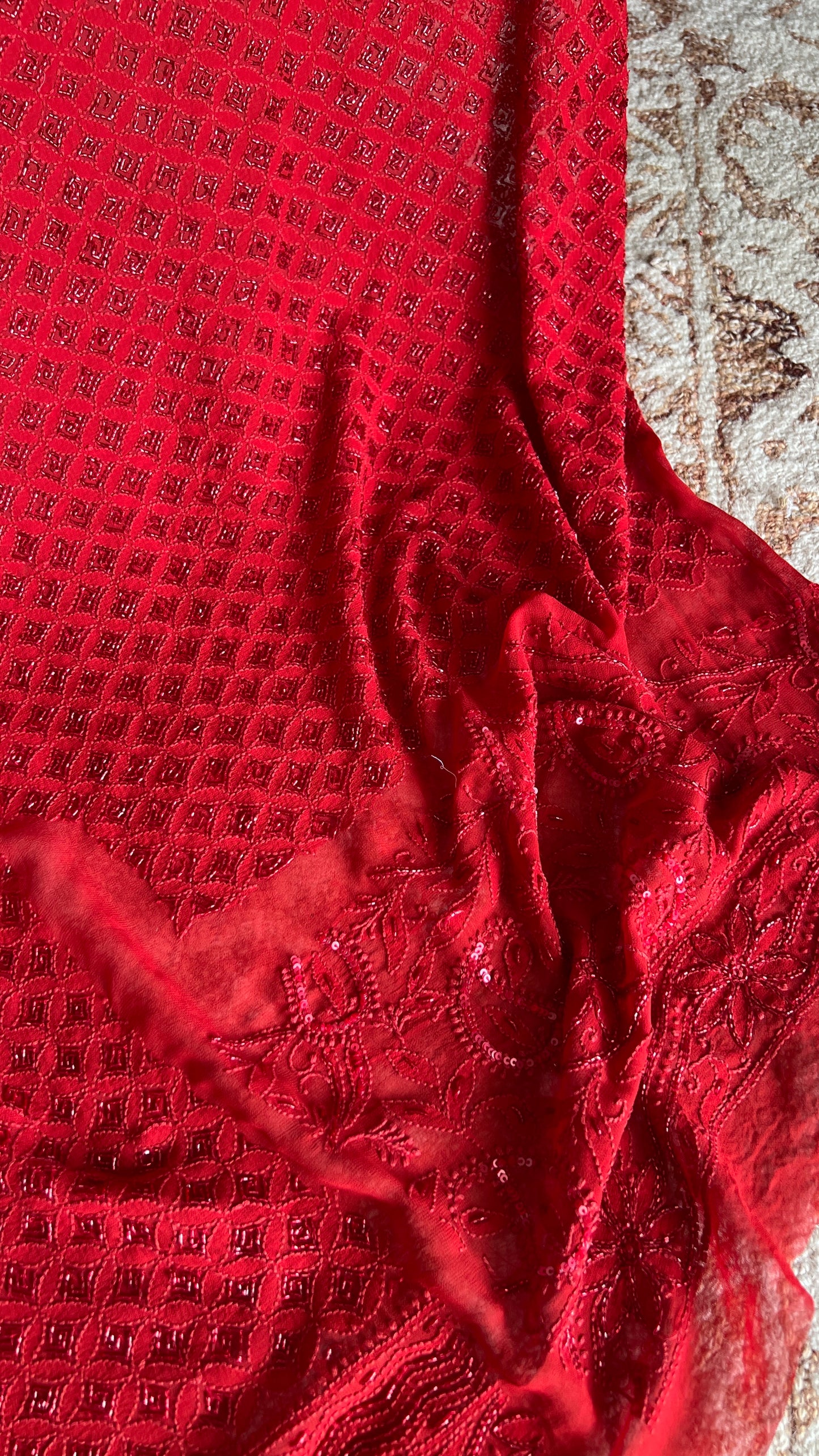 Ruhani Surkh Laal Chikankari Cut Dana Sequins Wedding Lehenga