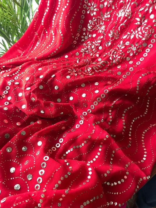 Red badla and mukaish work Kurta and Dupatta
