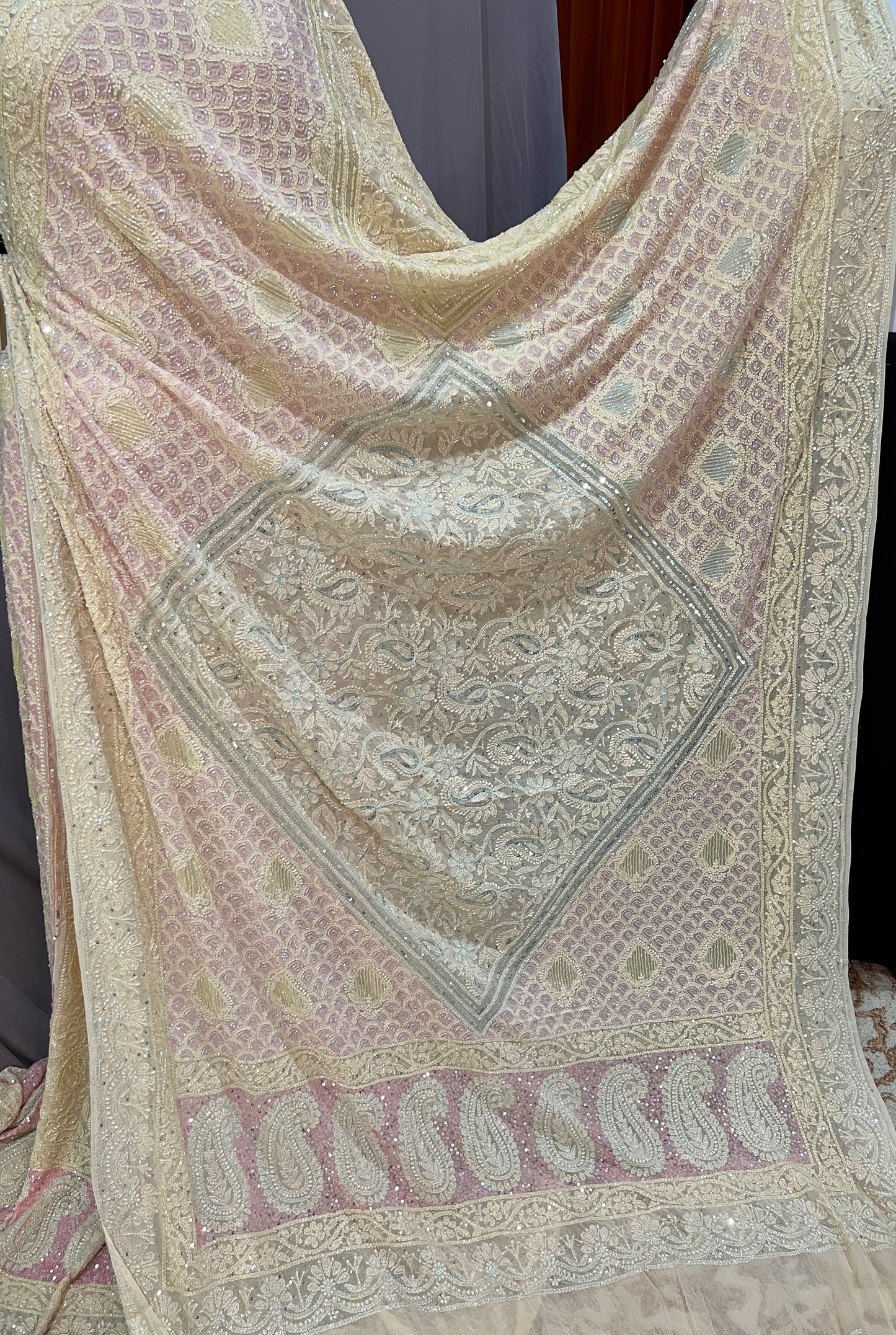 Butter yellow Ruhani Chikankari Lehenga with Multicolored Cut Dana sequins