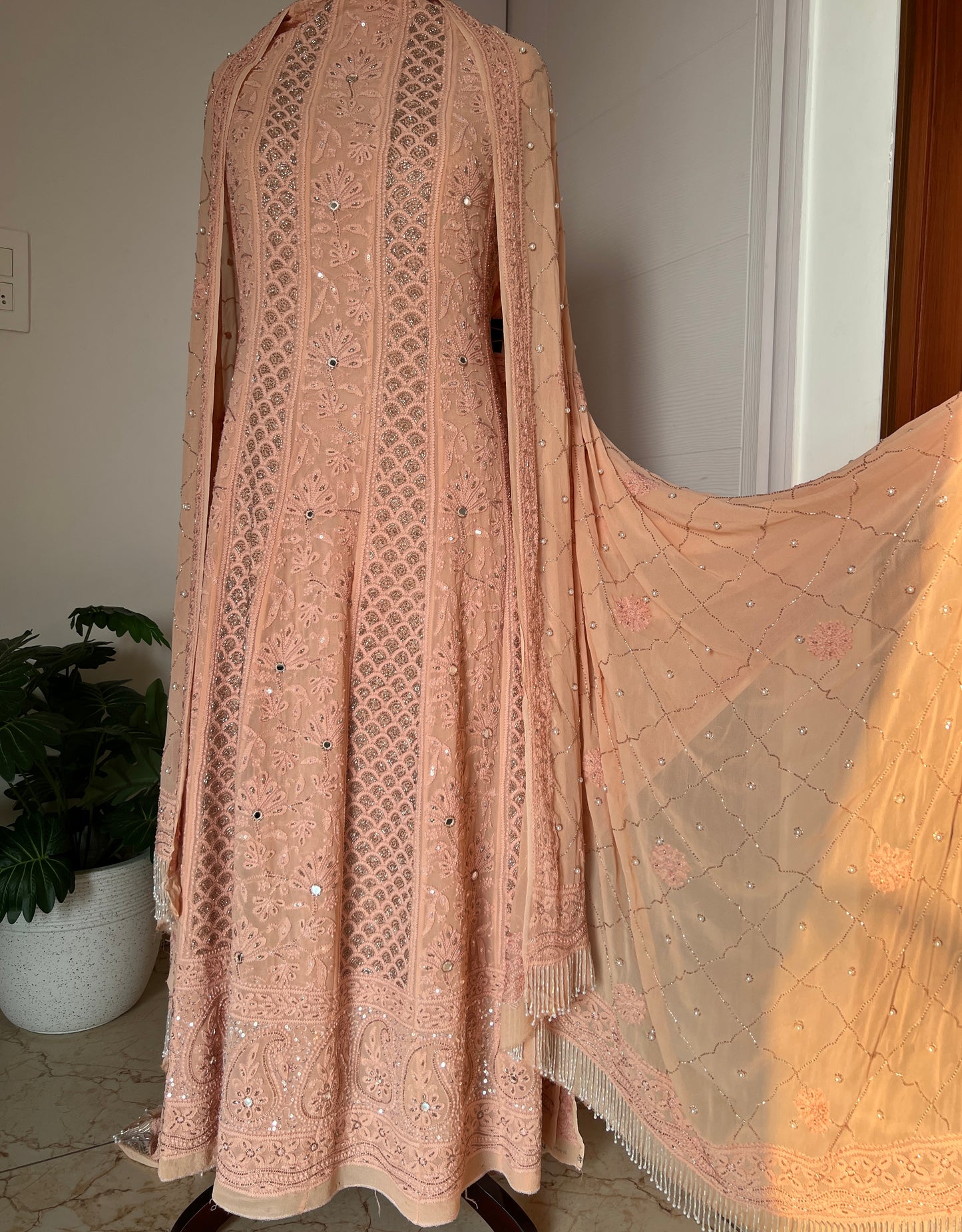 Ruhani Old Rose Chikankari Sequins and Cut Dana Anarkali