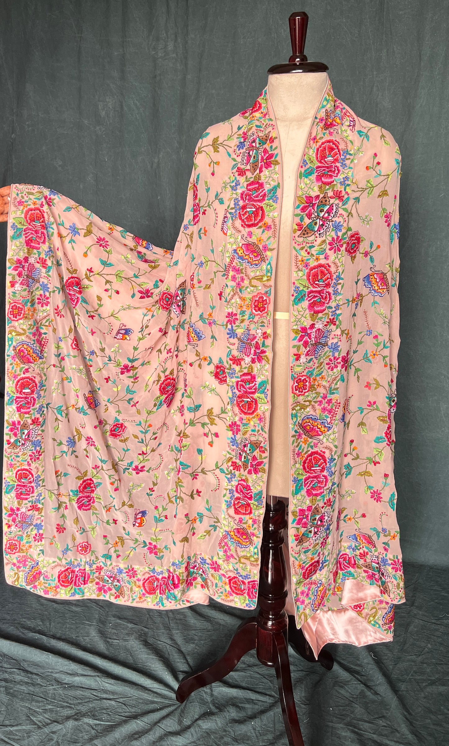 Dusty pink Masterpiece Petit Point Hand Embroidered Dupatta
