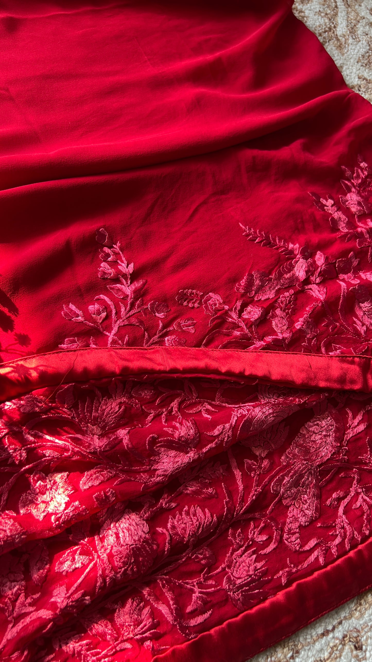 Roja Red pure georgette saree with parsi gara hand embroidery