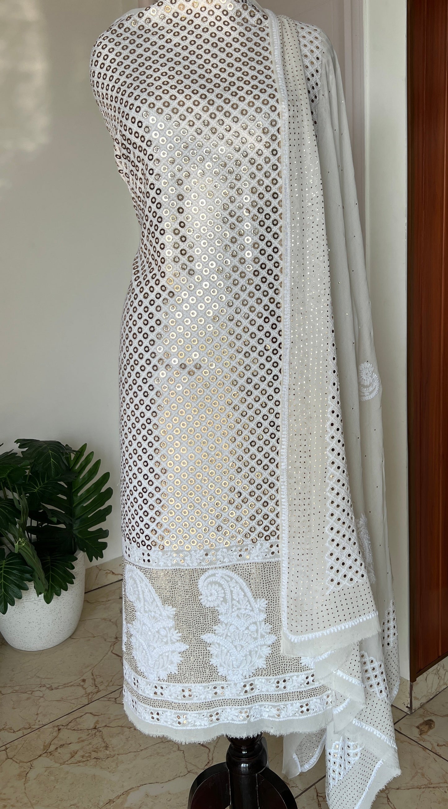 Ruhani Chikankari and heavy Ring Mukaish Kurta and Dupatta