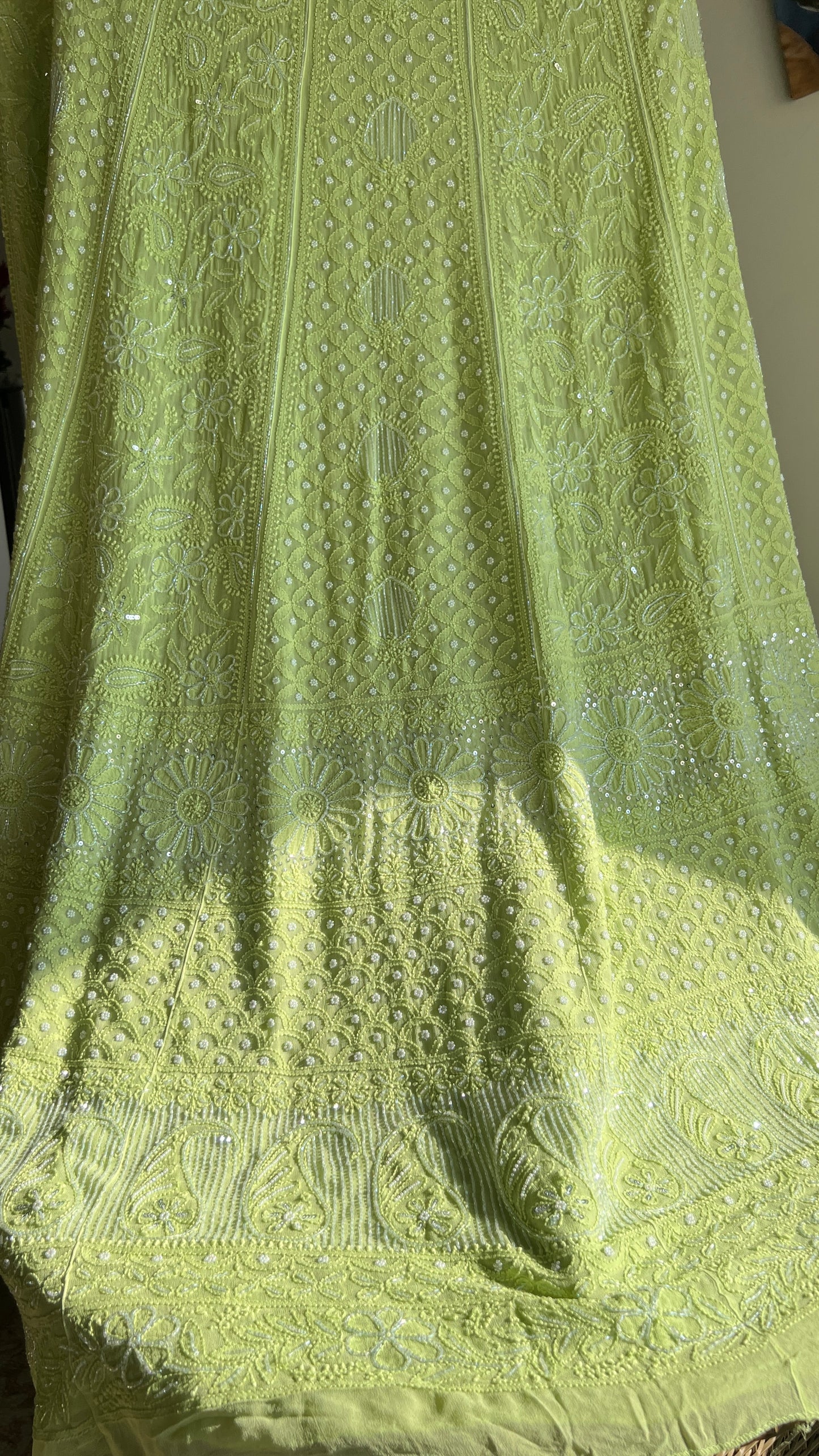 Lime Green Chikankari Cut Dana and Pearl Lehenga