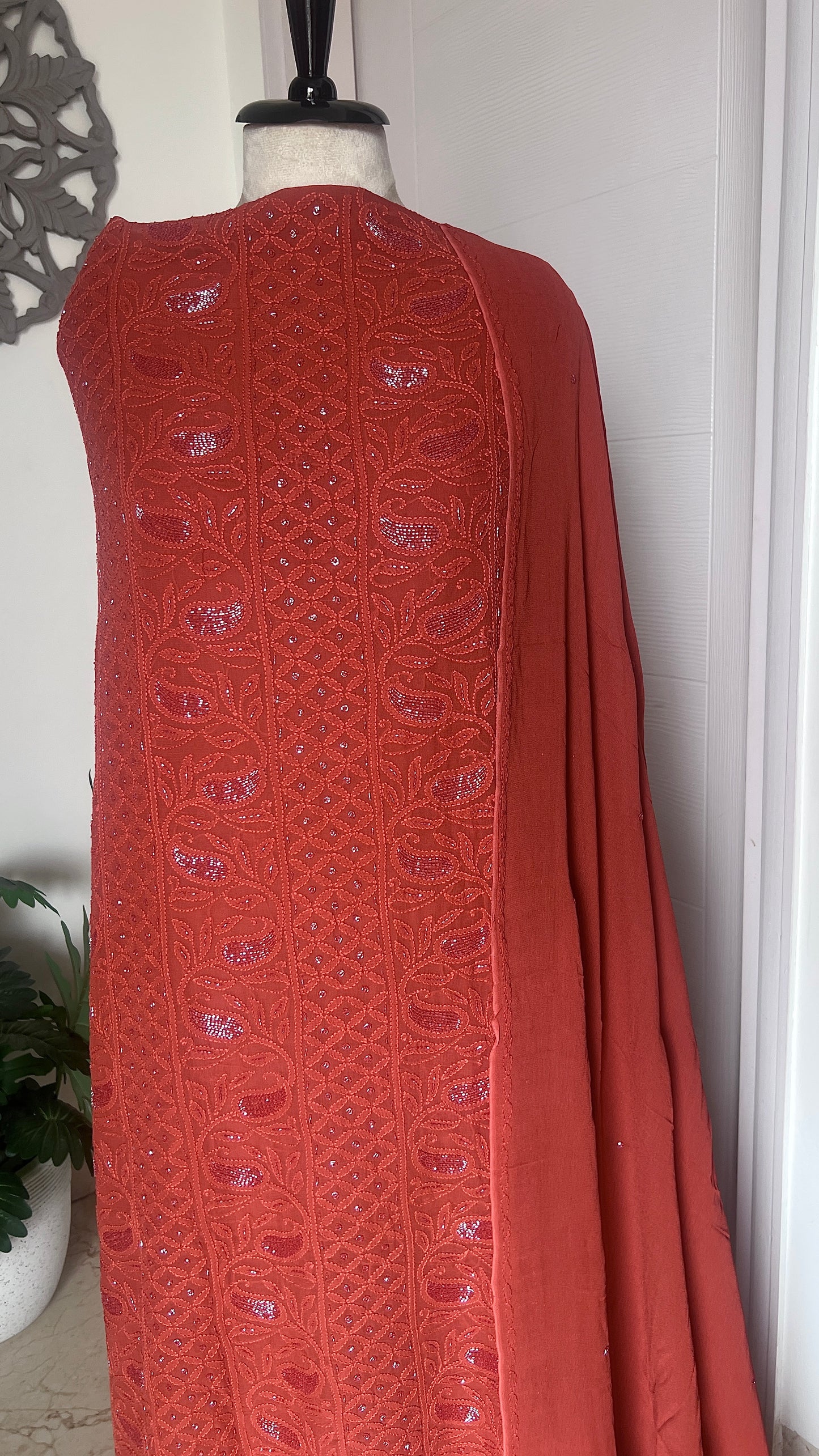 Chikankari cut dana sequins work kurta and dupatta