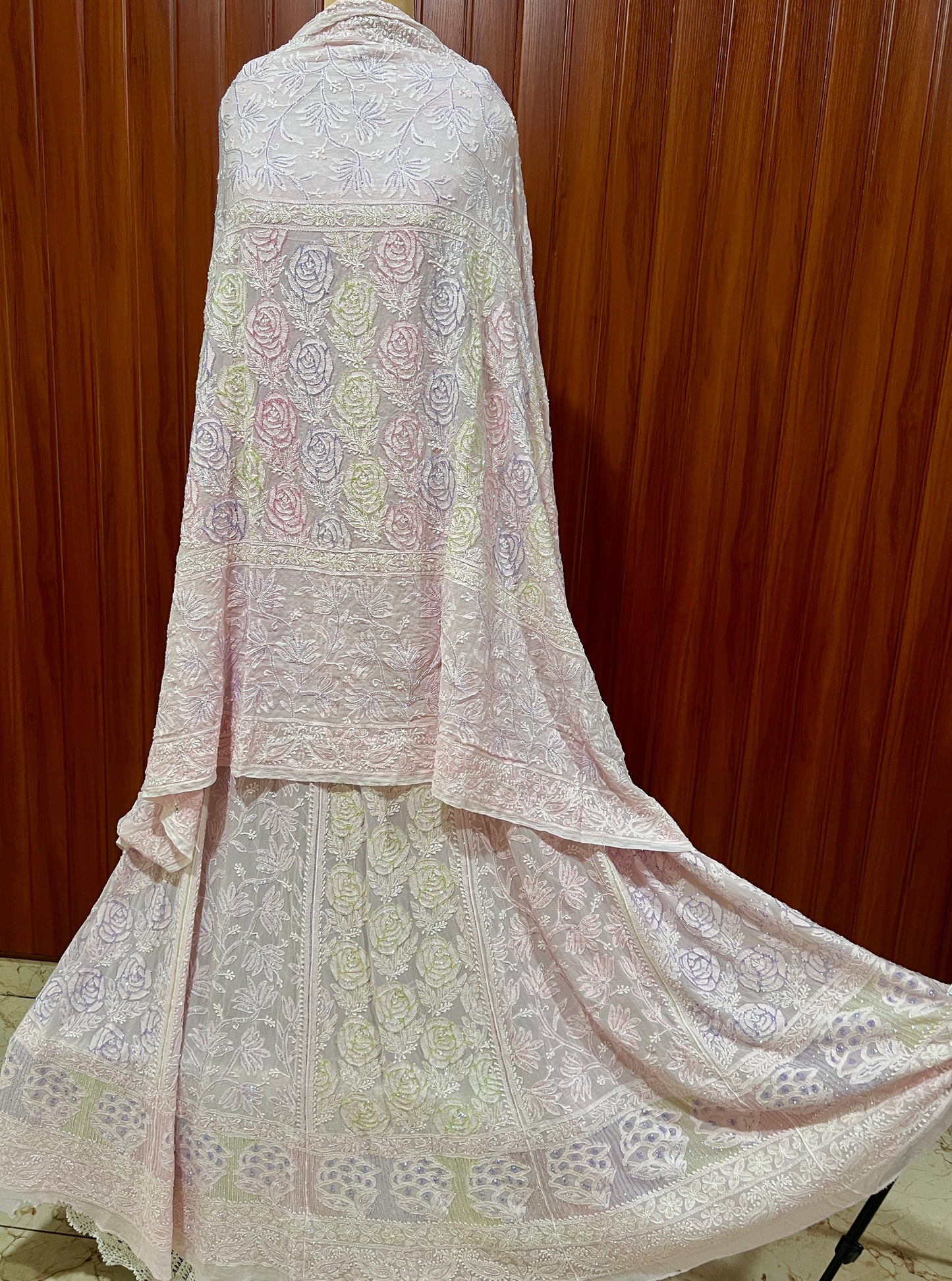 Pretty pink Chikankari multi Cut Dana Sequins Lehenga