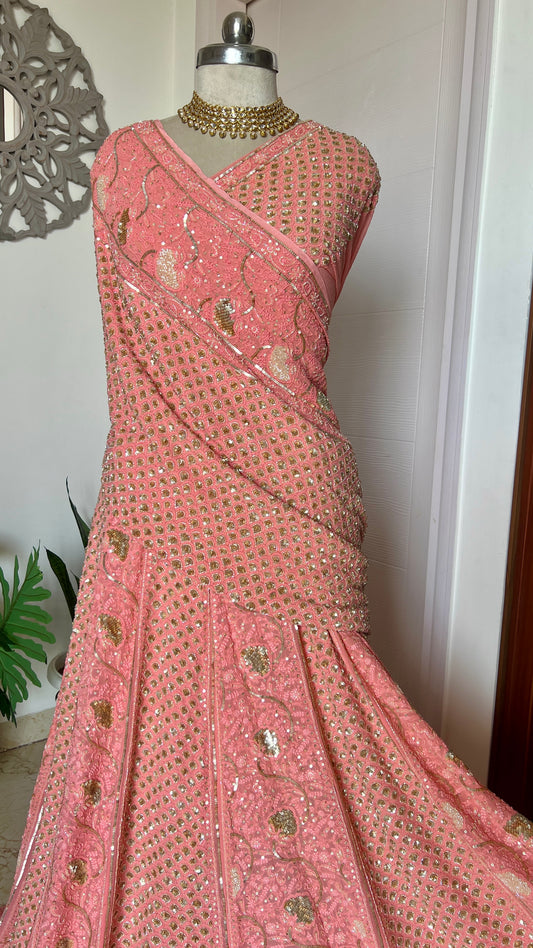 Ruhani Gajri Pink Chikankari Sequins Wedding Lehenga