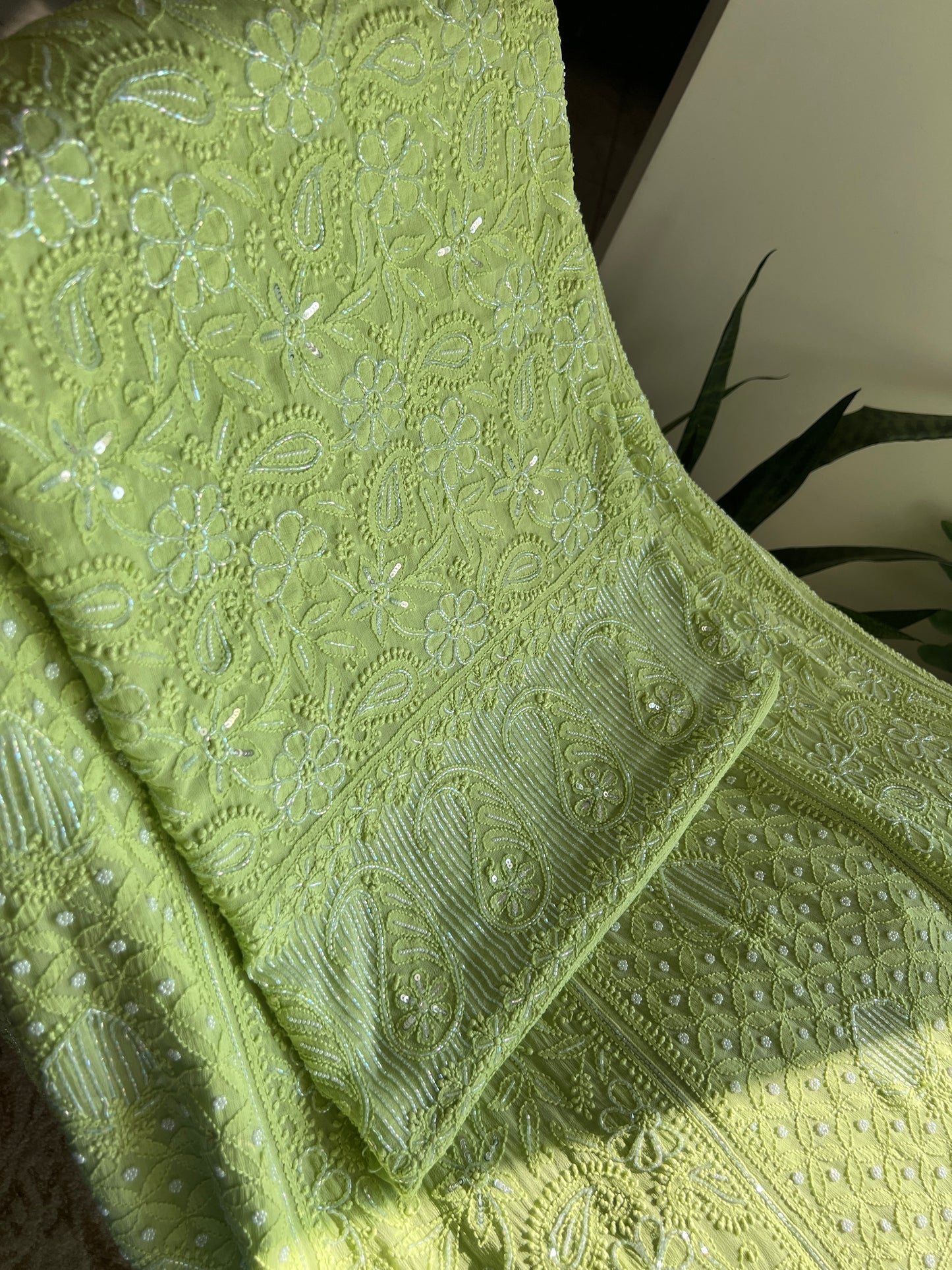 Lime Green Chikankari Cut Dana and Pearl Lehenga