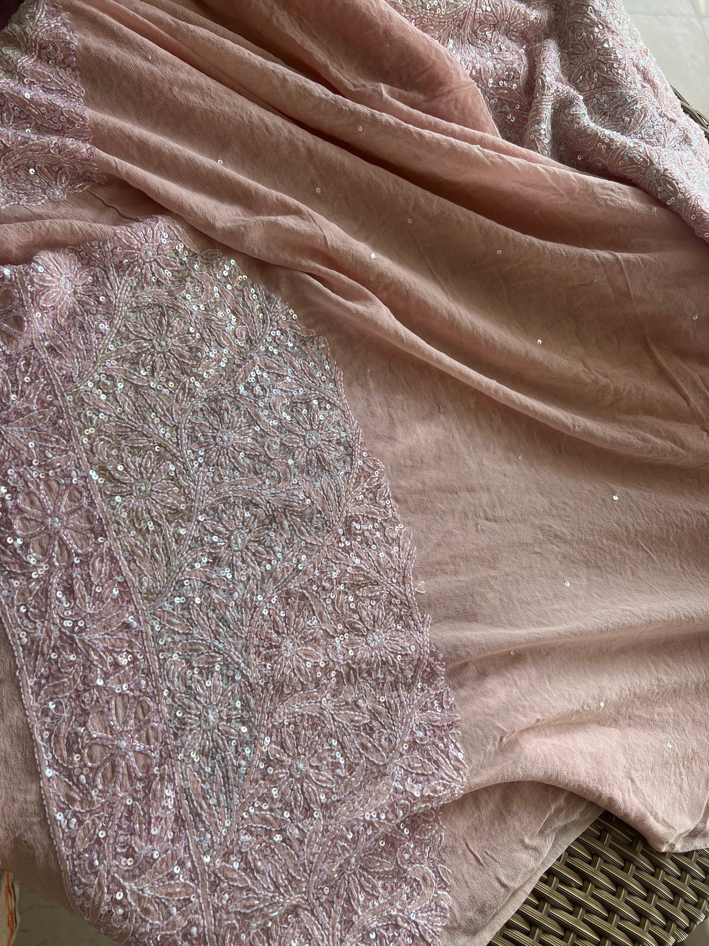 Ruhani Blush Pink Chikankari Multi Cut Dana and Sequins Saree