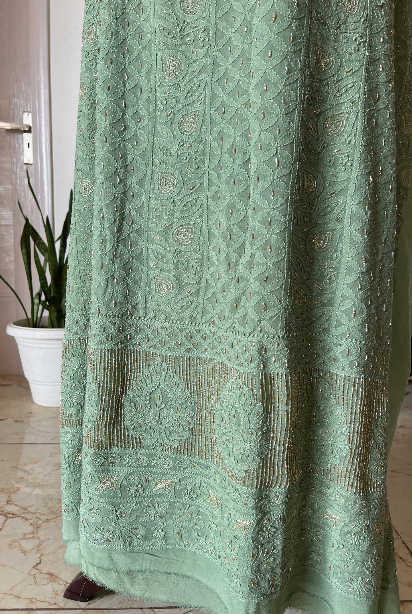 Chikankari golden Cut Dana and aari work Kurta and Dupatta