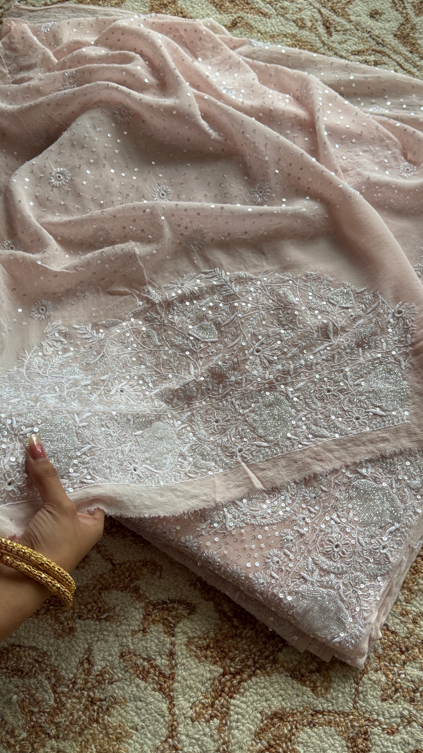 Suhaan Blush Pink Chikankari Do Taar Saree