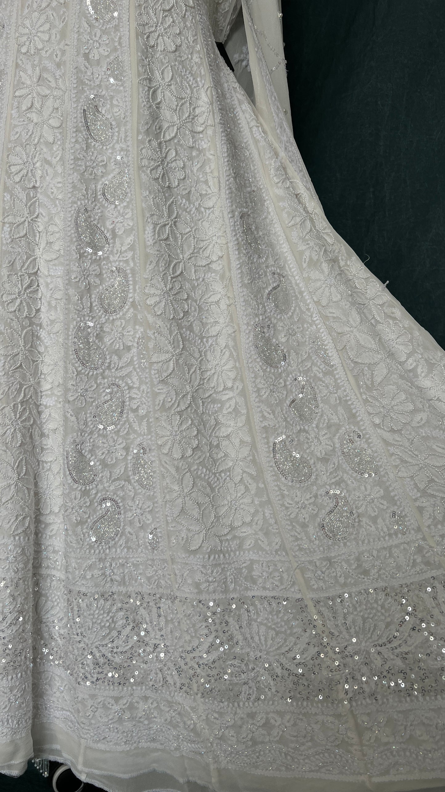 Ruhani Off white Chikankari sequins pearl cut Dana Anarkali
