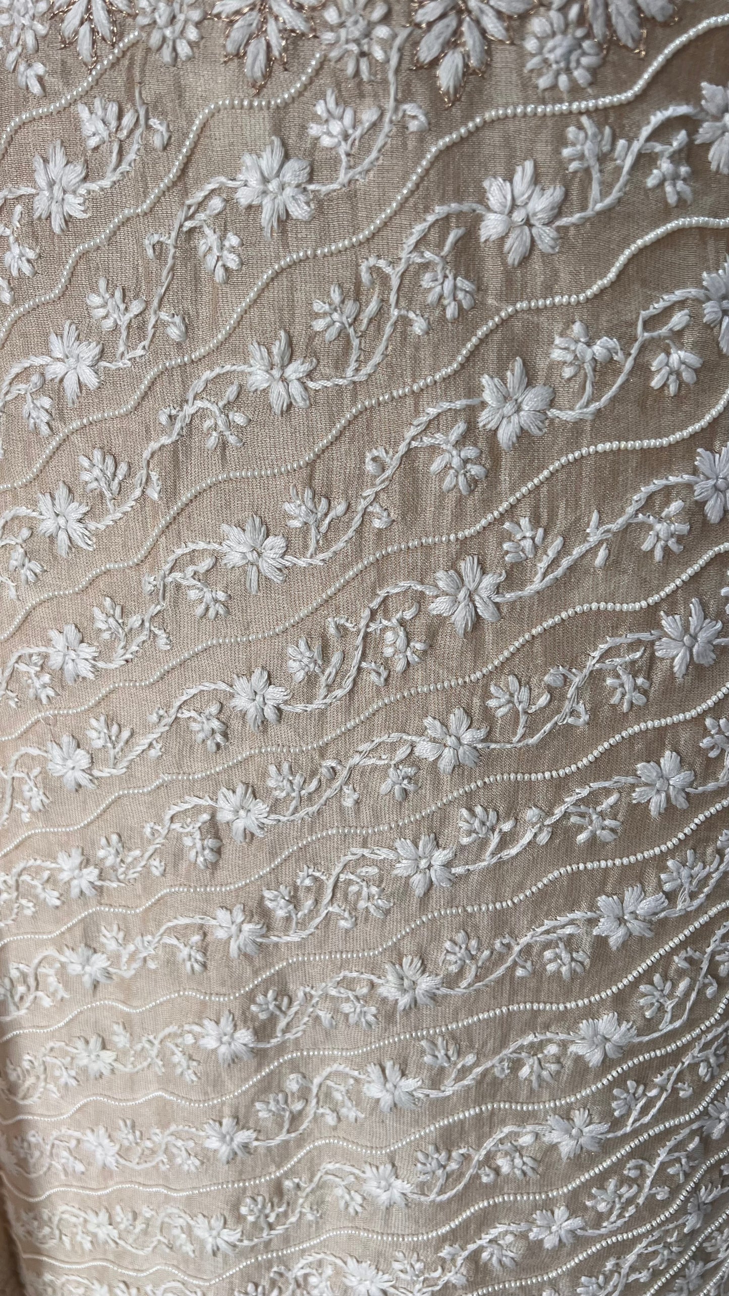 Tissue chanderi silk Chikankari and pearl embroidered kurta and dupatta