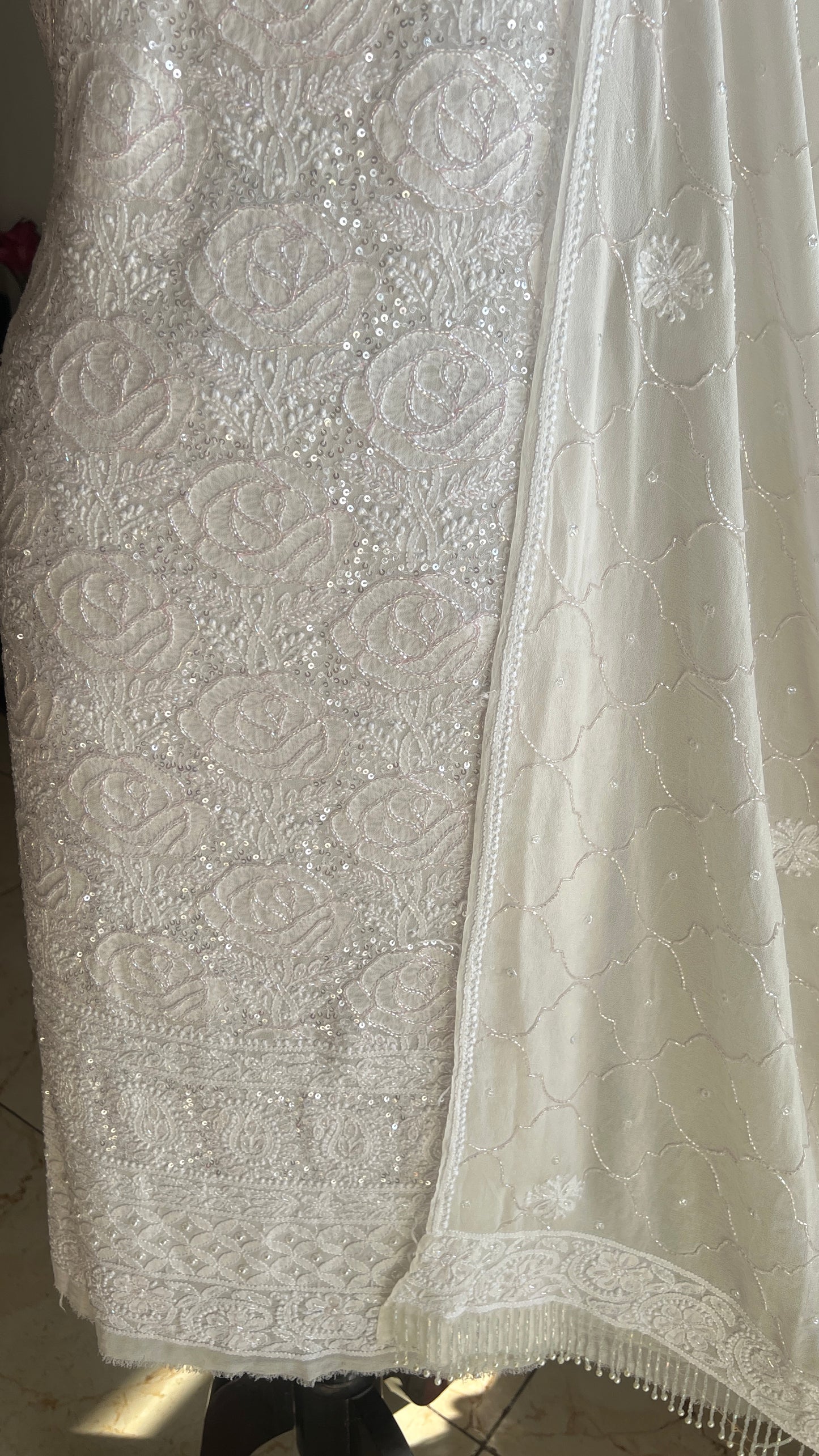 Gulaab Chikankari and pink cut dana sequins kurta and dupatta